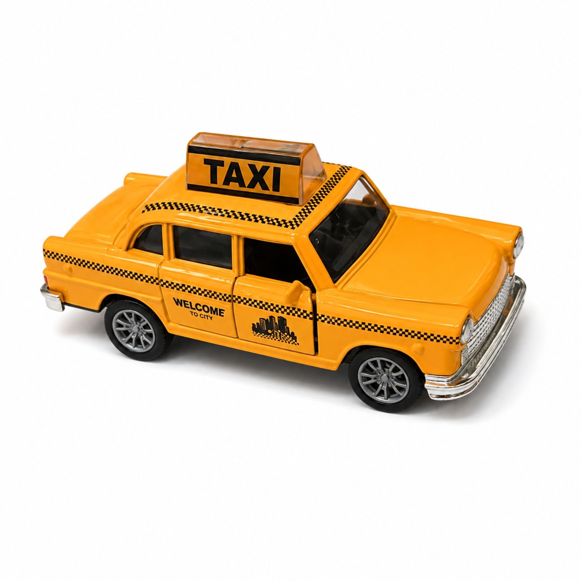Diecast Taxi Cab Toy with Pull Back and Opening Doors Play