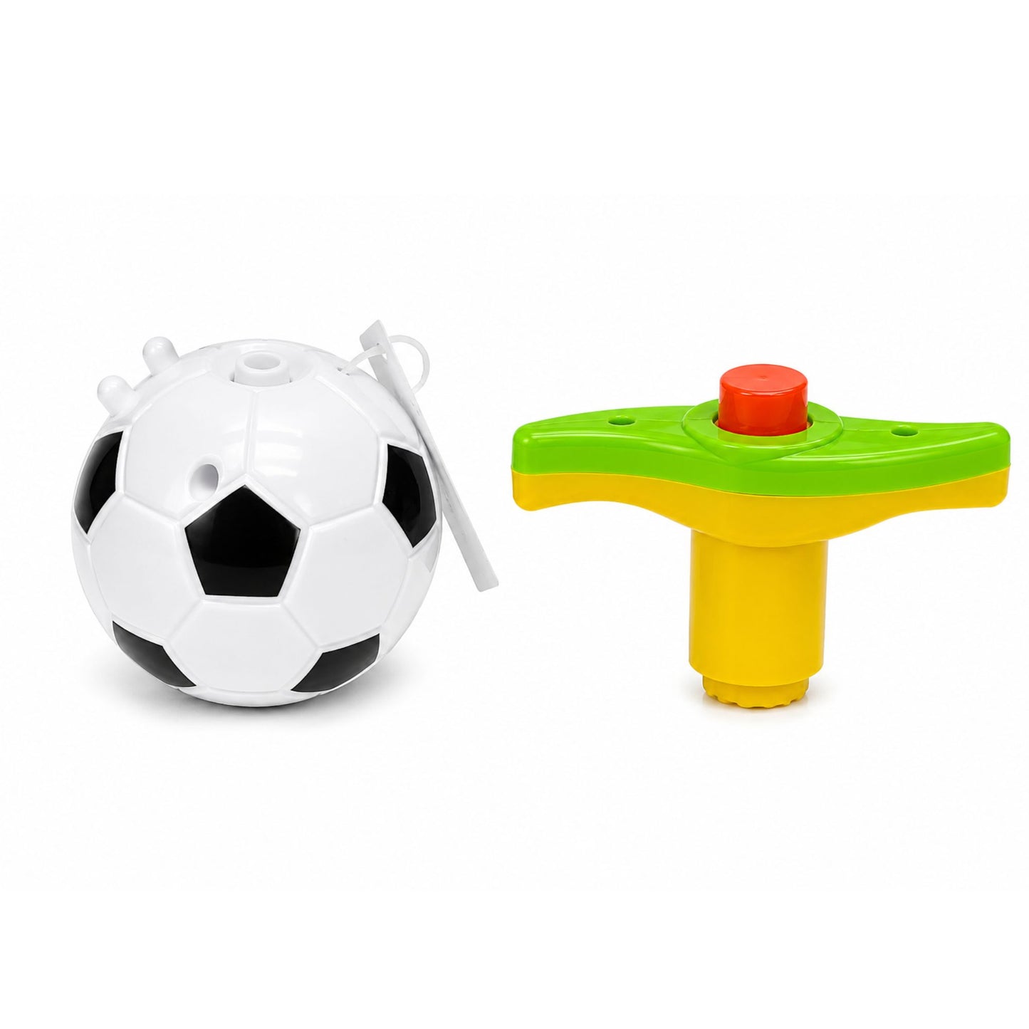 A soccer ball-shaped pump and a T-handle pump accessory for inflating a soccer ball, shown on a clean white background.