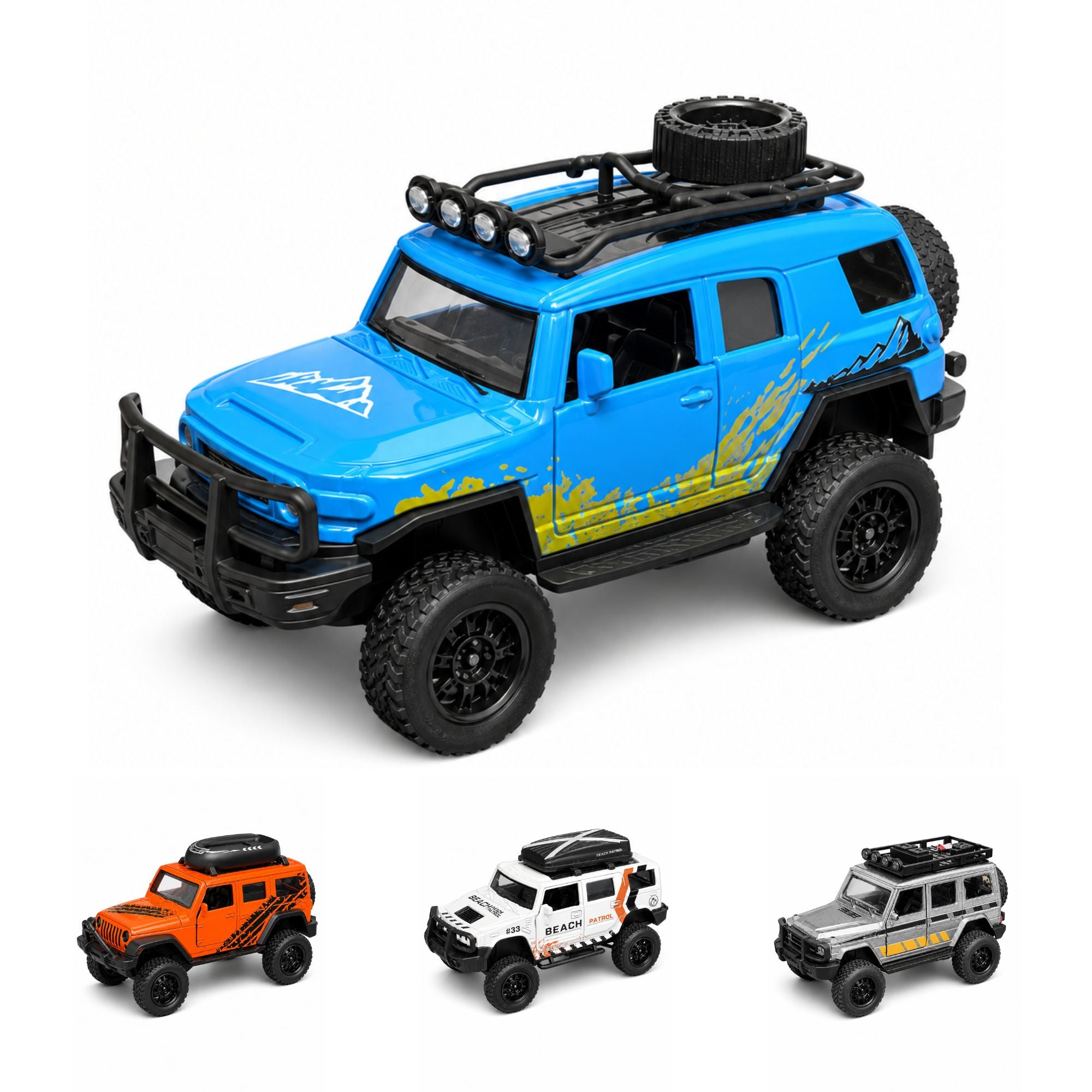 Diecast Off Road SUV Toy with Pull Back Action and Opening Doors