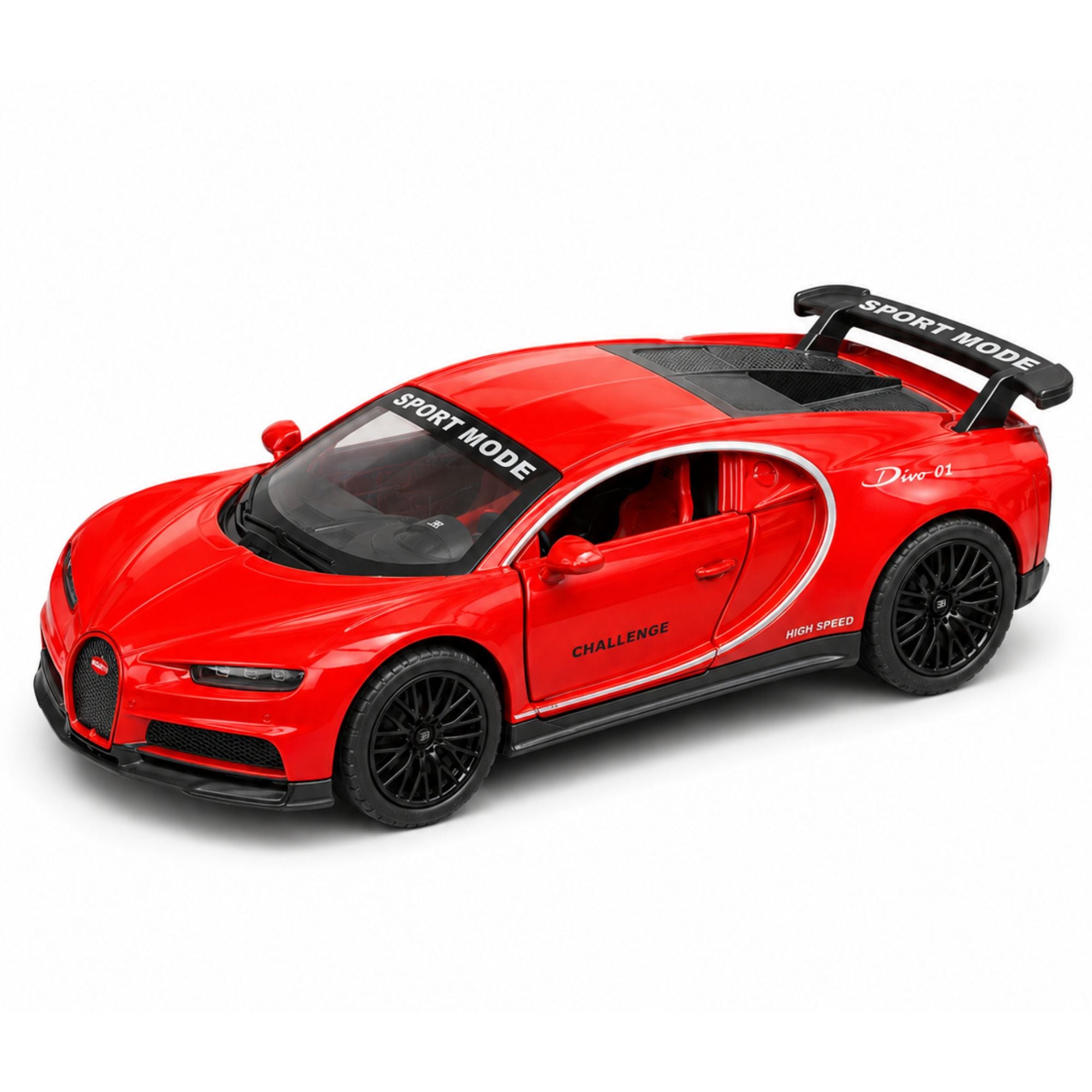 Diecast Sports Car Model Toy with Opening Doors & Pull Back