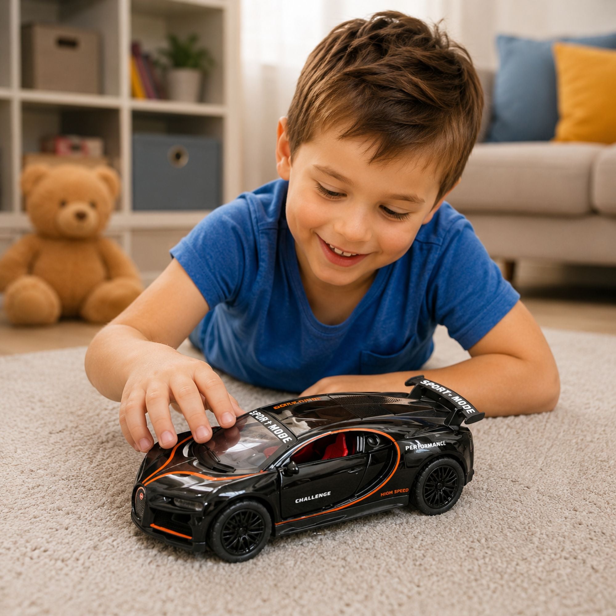 Premium Diecast Sports Car Toy with Opening Doors & Pull Back
