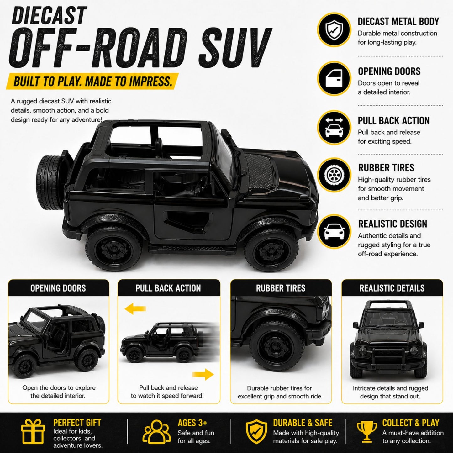 Pull Back Off Road Diecast SUV Toy for Kids and Collectors