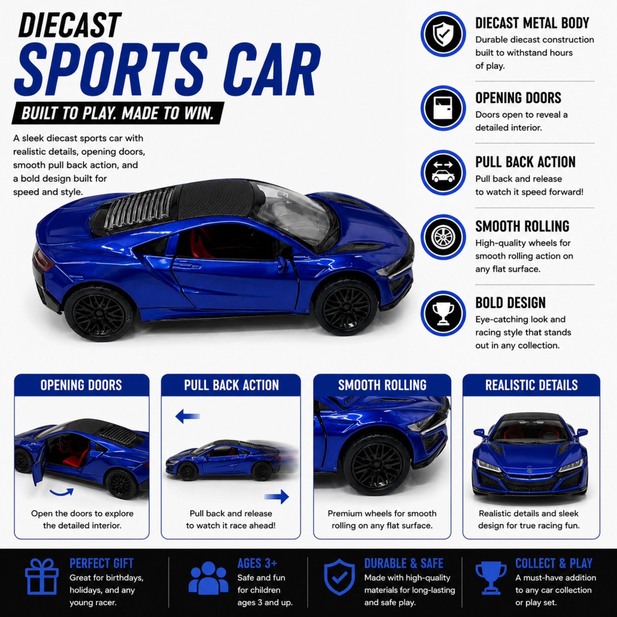 Premium Diecast Sports Car Toy with Opening Doors for Fun Play