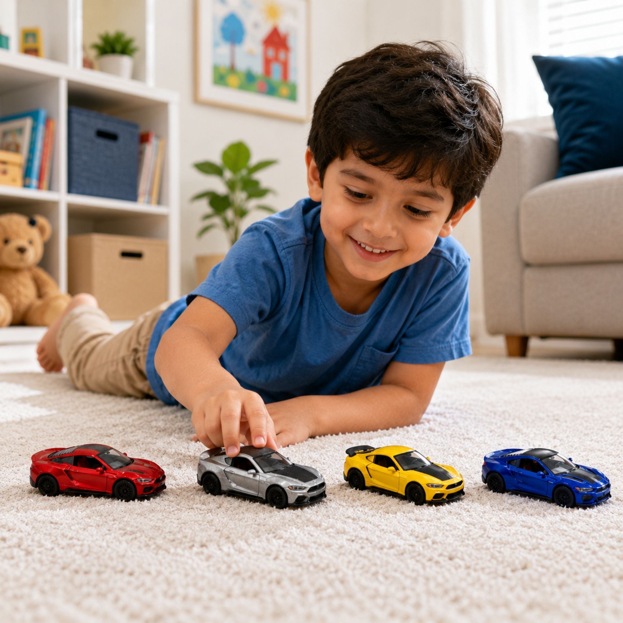 Diecast Sports Car Toy with Pull Back and Opening Doors Play