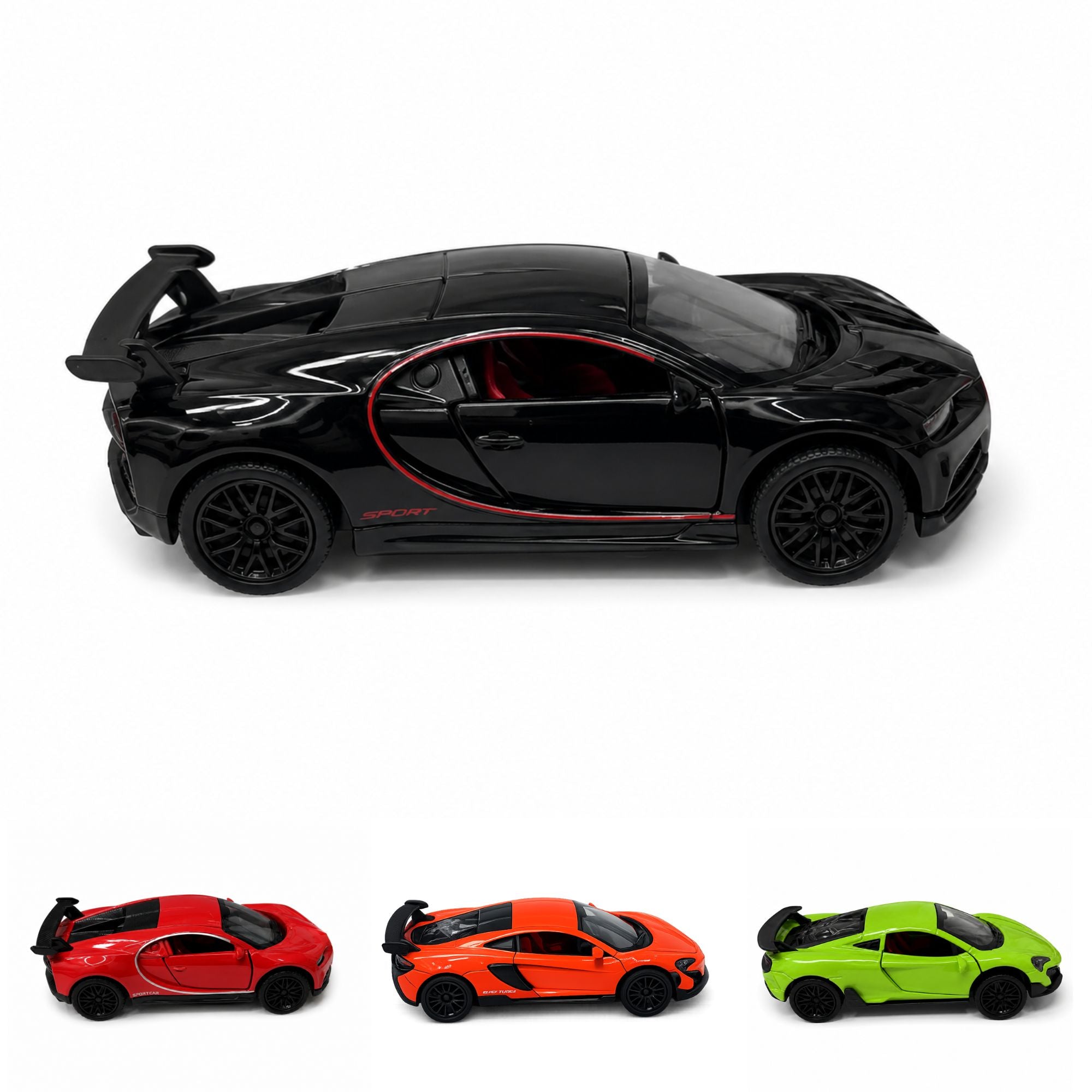 Diecast Sports Car Toy with Pull Back and Opening Doors Play