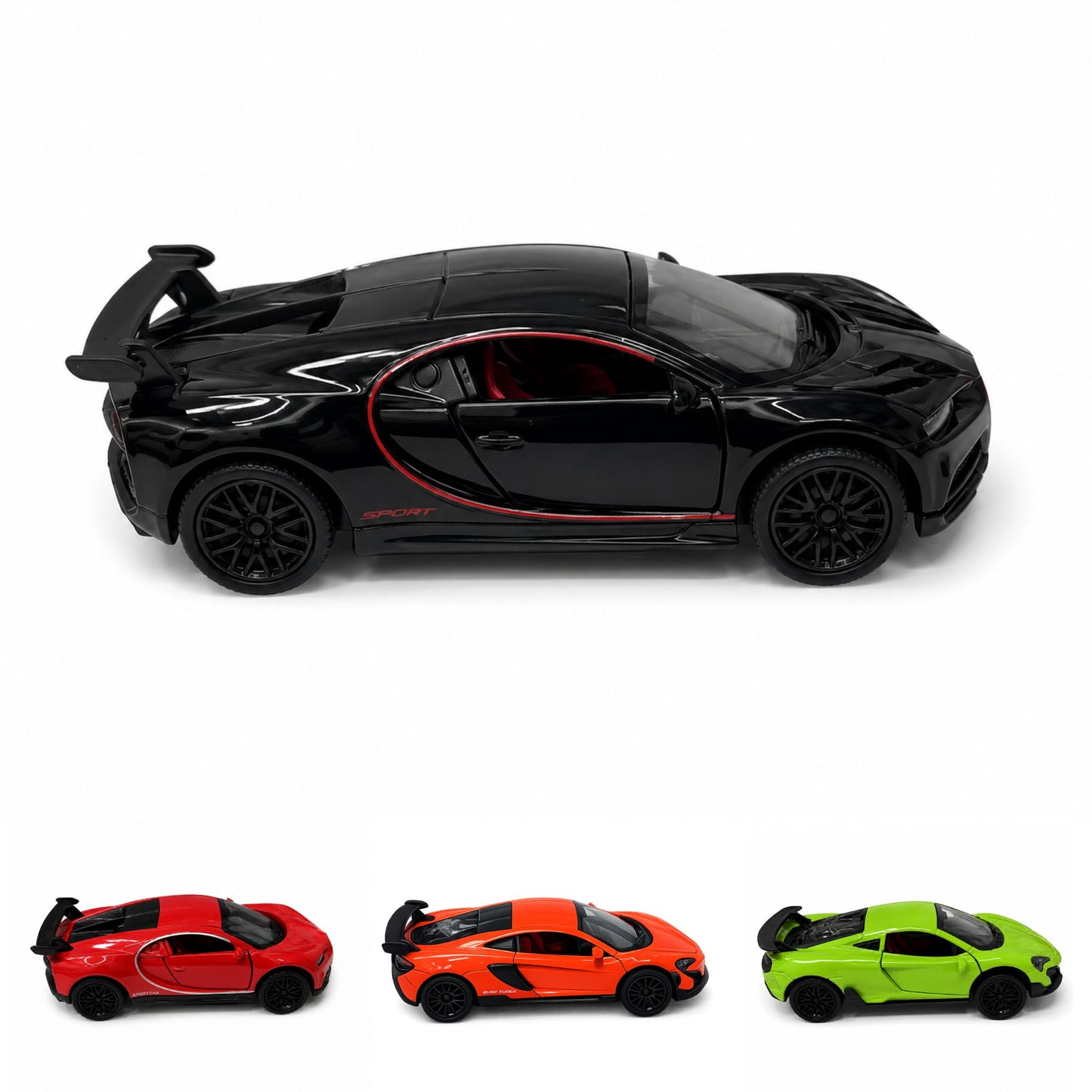 Diecast Sports Car Toy with Pull Back and Opening Doors Play