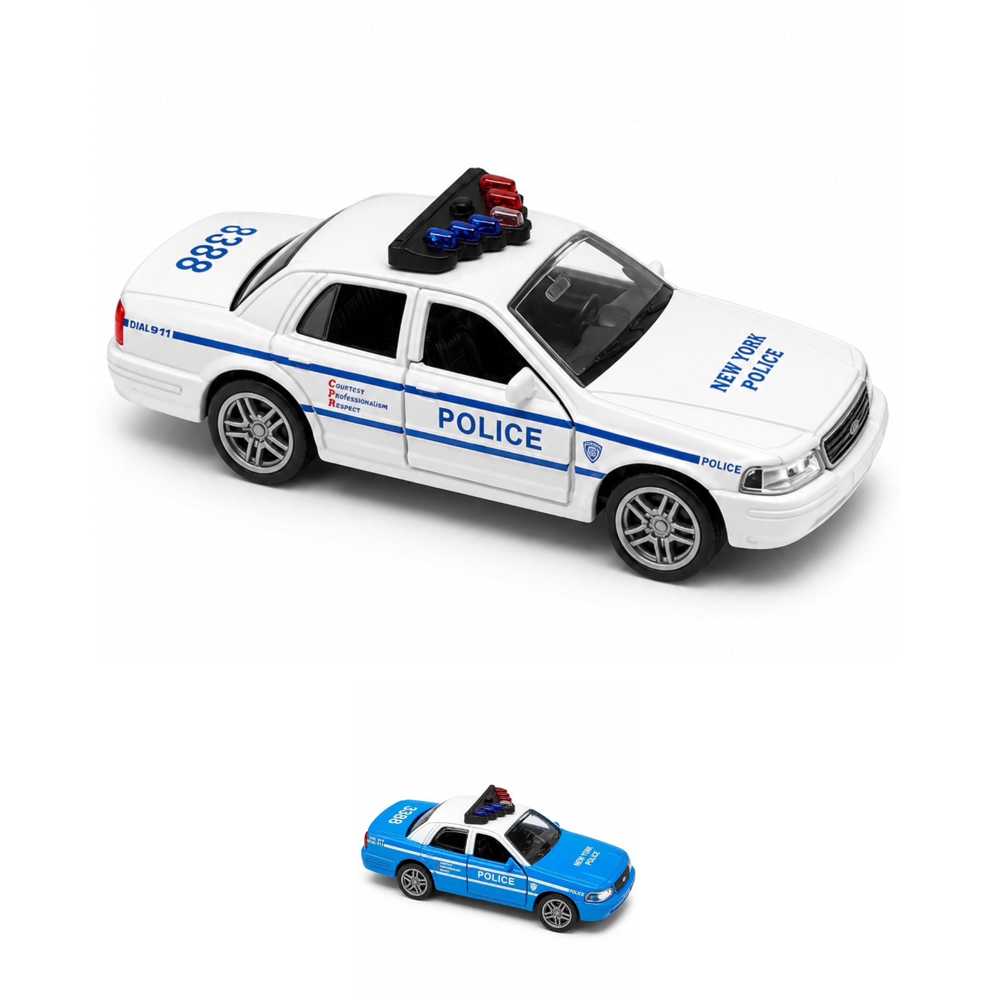 Diecast Police Car Toy with Pull Back Action and Opening Doors