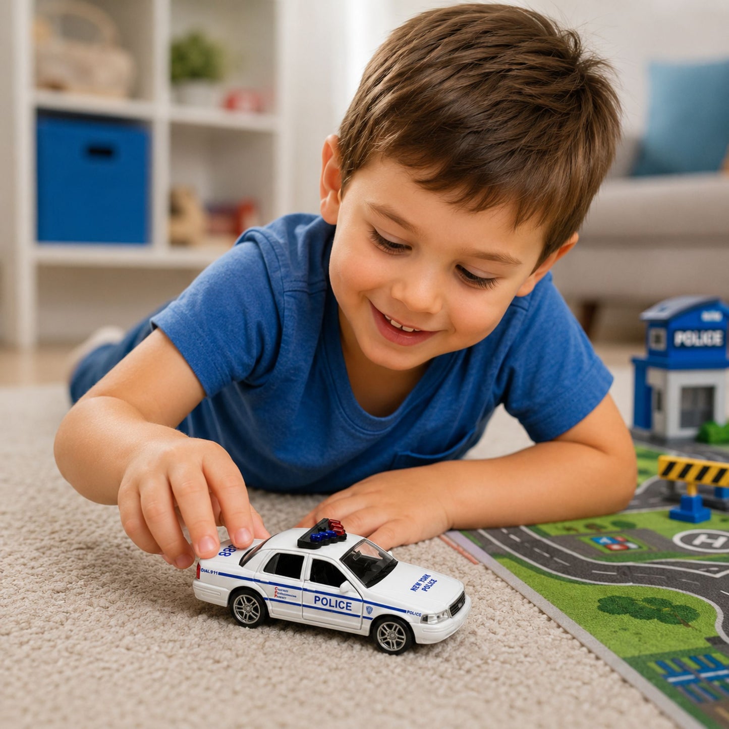 Diecast Police Patrol Car with Opening Doors and Pull Back