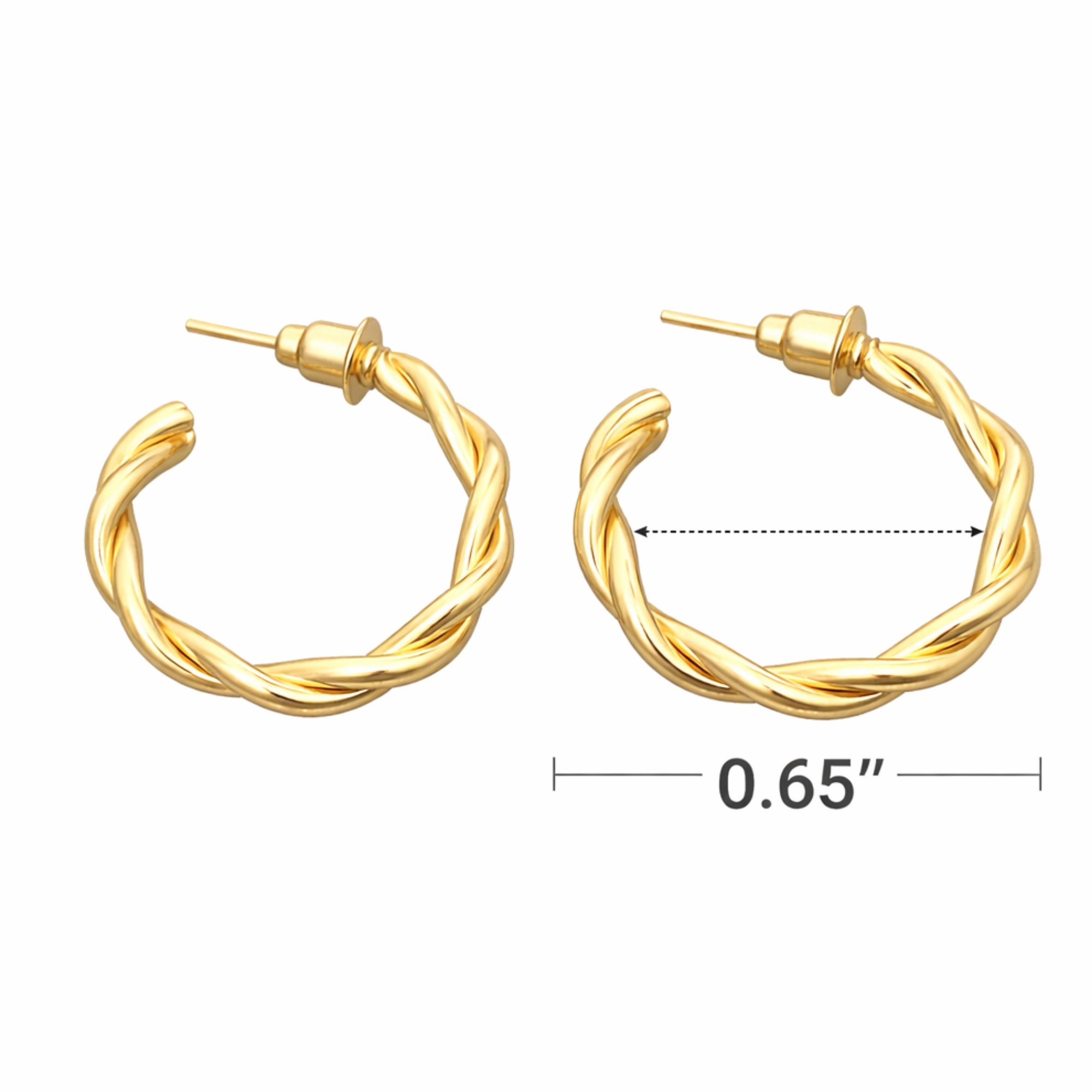 0.65 Inch Gold Tone Twisted Rope Open Hoop Earrings Everyday Style product detail image