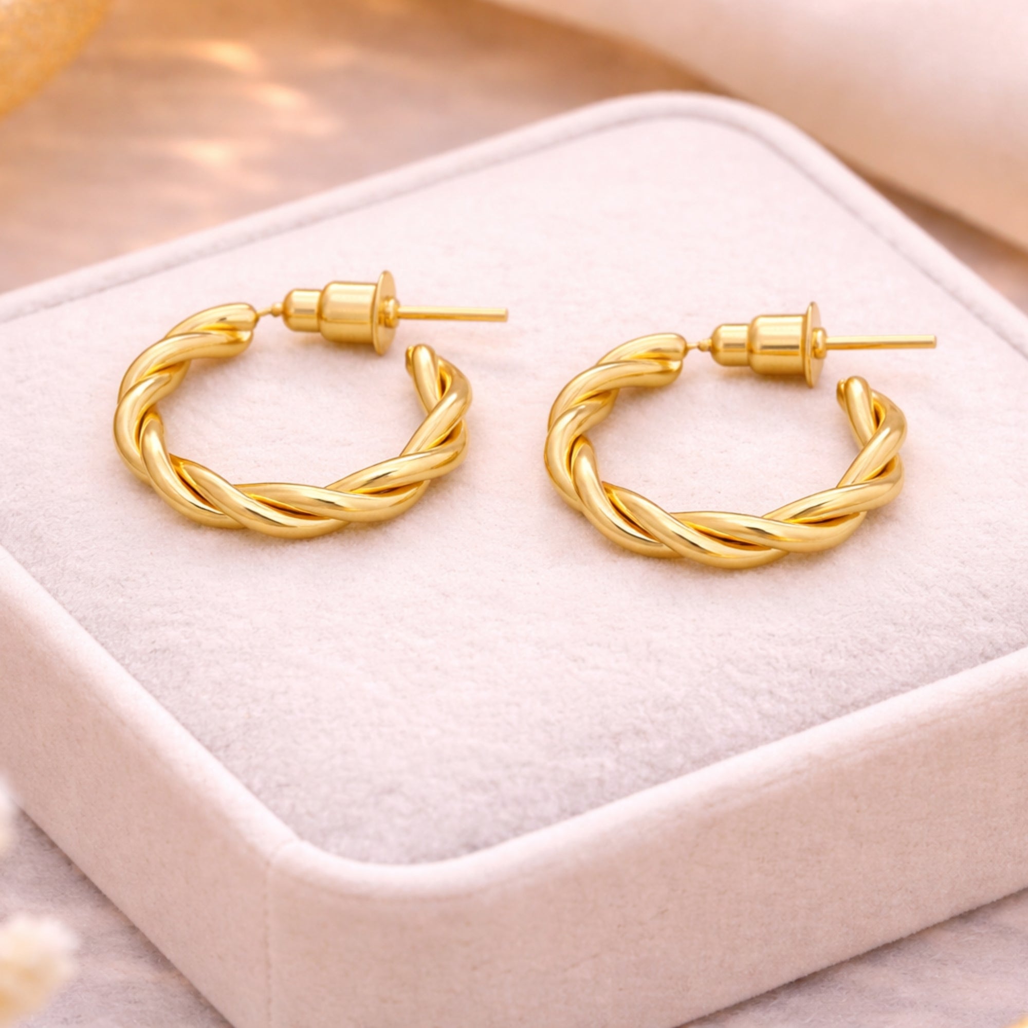 0.65 Inch Gold Tone Twisted Rope Open Hoop Earrings Everyday Style lifestyle use image