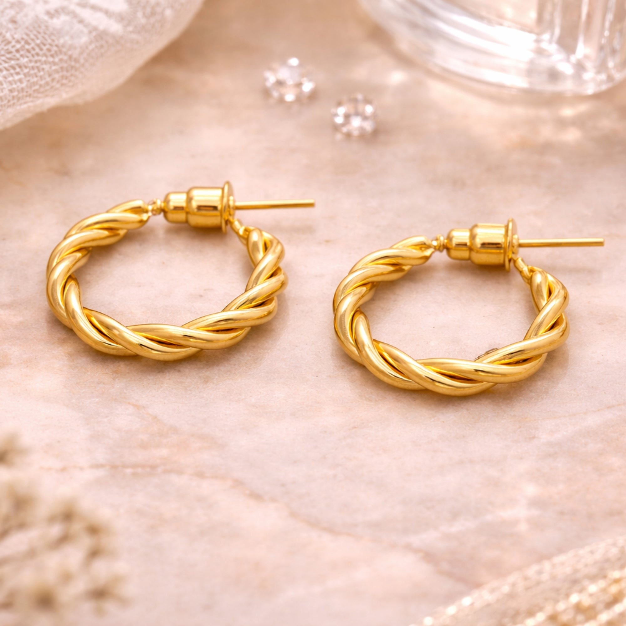 0.65 Inch Gold Tone Twisted Rope Open Hoop Earrings Everyday Style product image 5