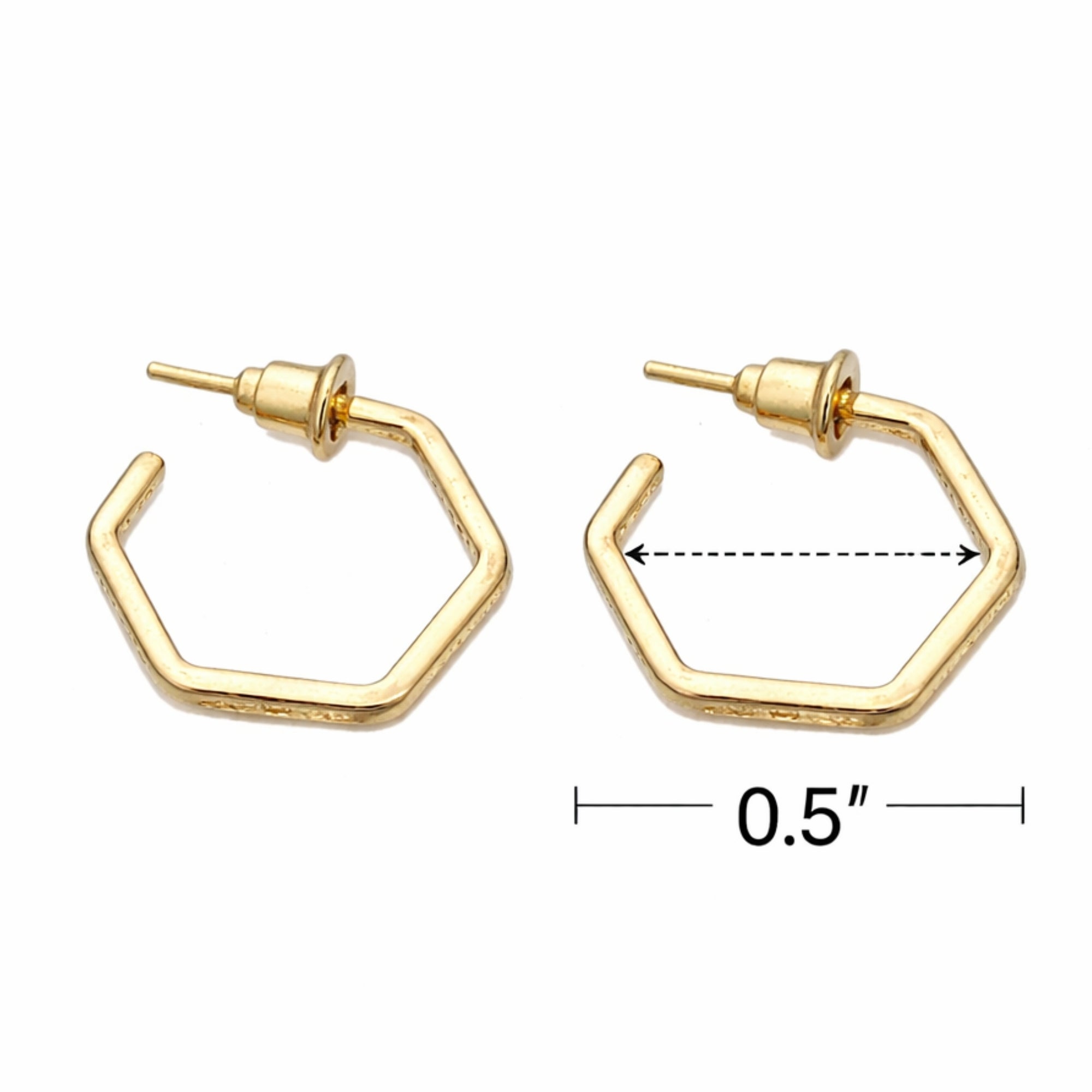 0.5 Inch Gold Tone Hexagon Open Hoop Earrings Geometric Style size and feature image