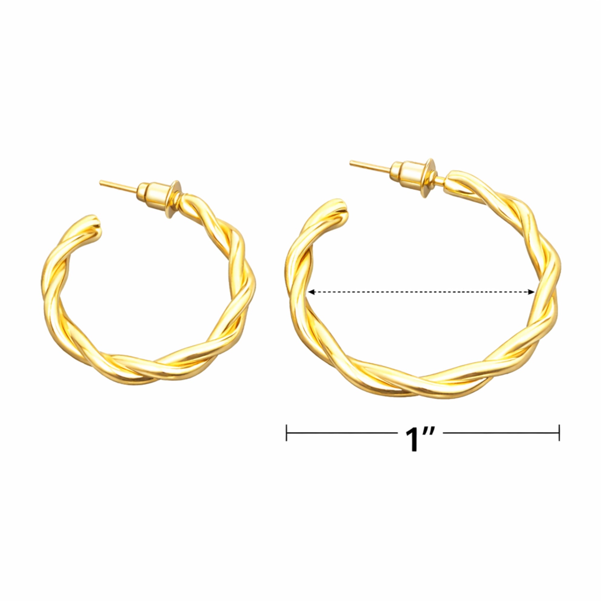1 Inch Gold Tone Chunky Twisted Rope Open Hoop Earrings Bold Style product detail image