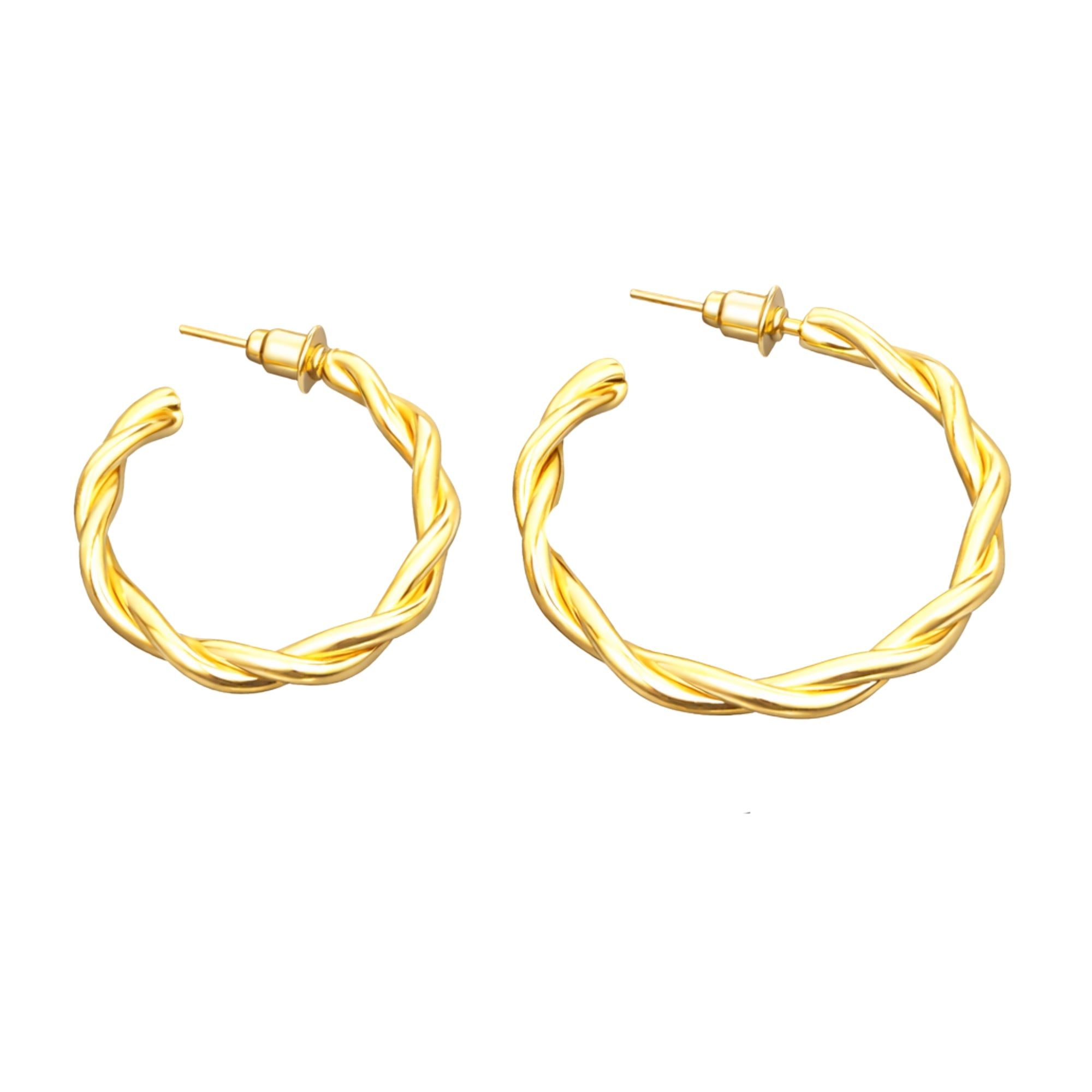 1 Inch Gold Tone Chunky Twisted Rope Open Hoop Earrings Bold Style size and feature image