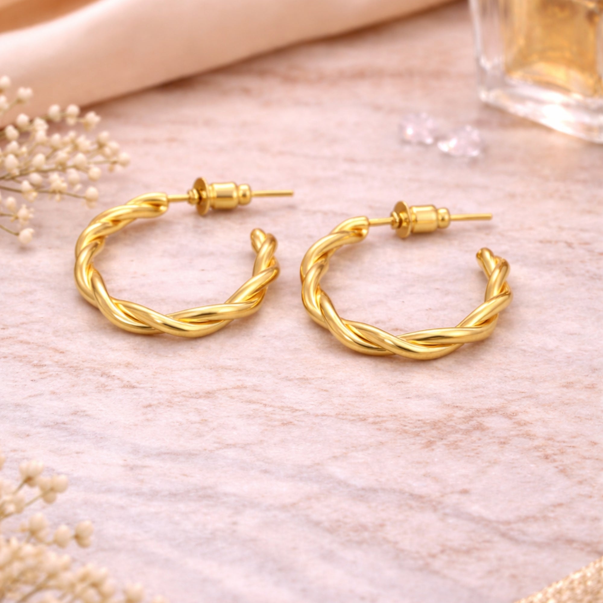 1 Inch Gold Tone Chunky Twisted Rope Open Hoop Earrings Bold Style lifestyle use image