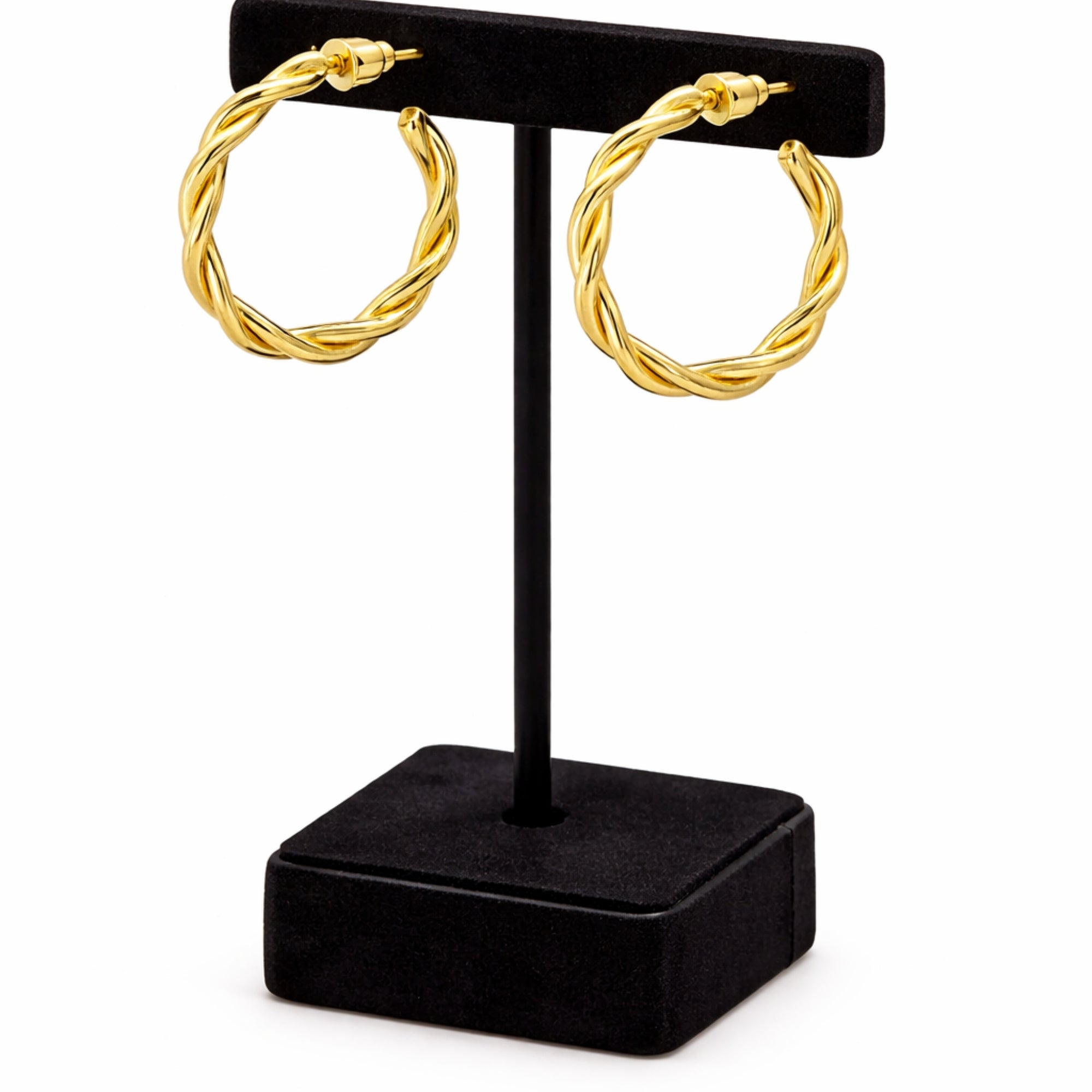 1 Inch Gold Tone Chunky Twisted Rope Open Hoop Earrings Bold Style main product image