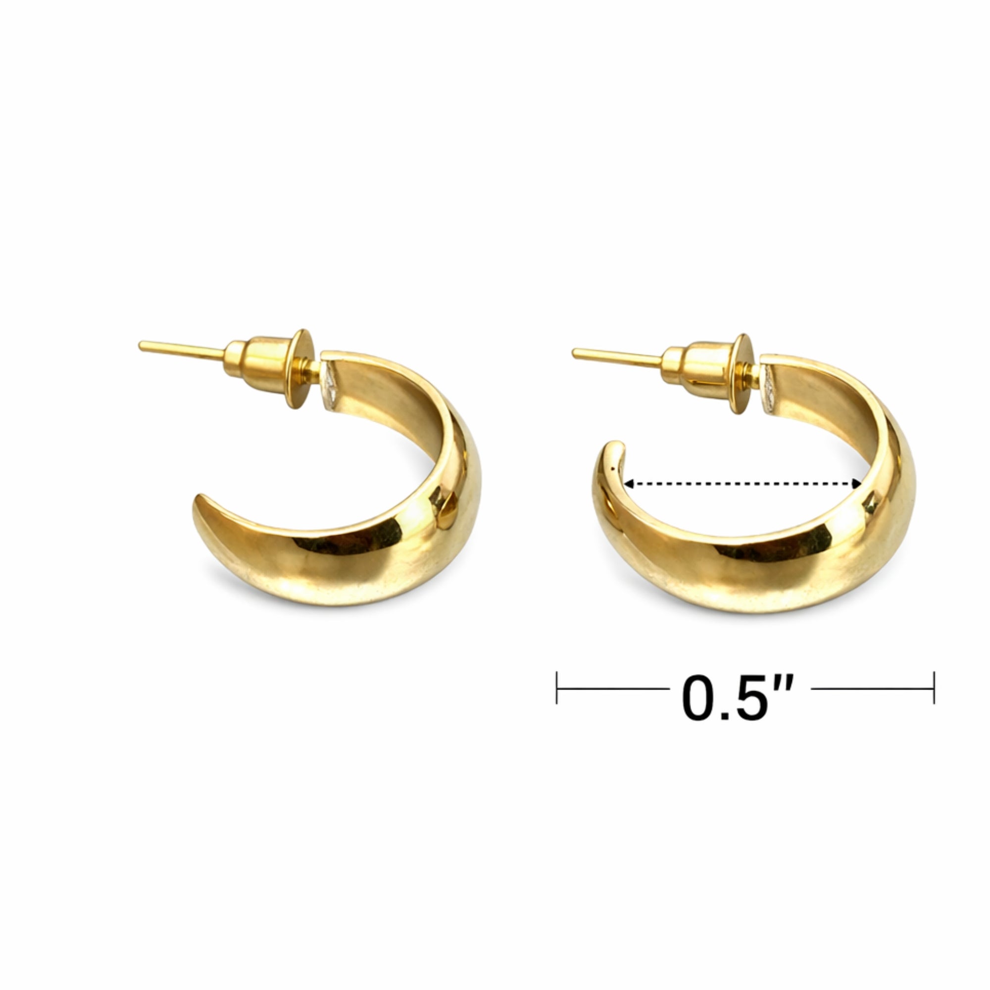 0.5 Inch Gold Tone Tapered Wide Band Open Hoop Earrings Classic Style size and feature image