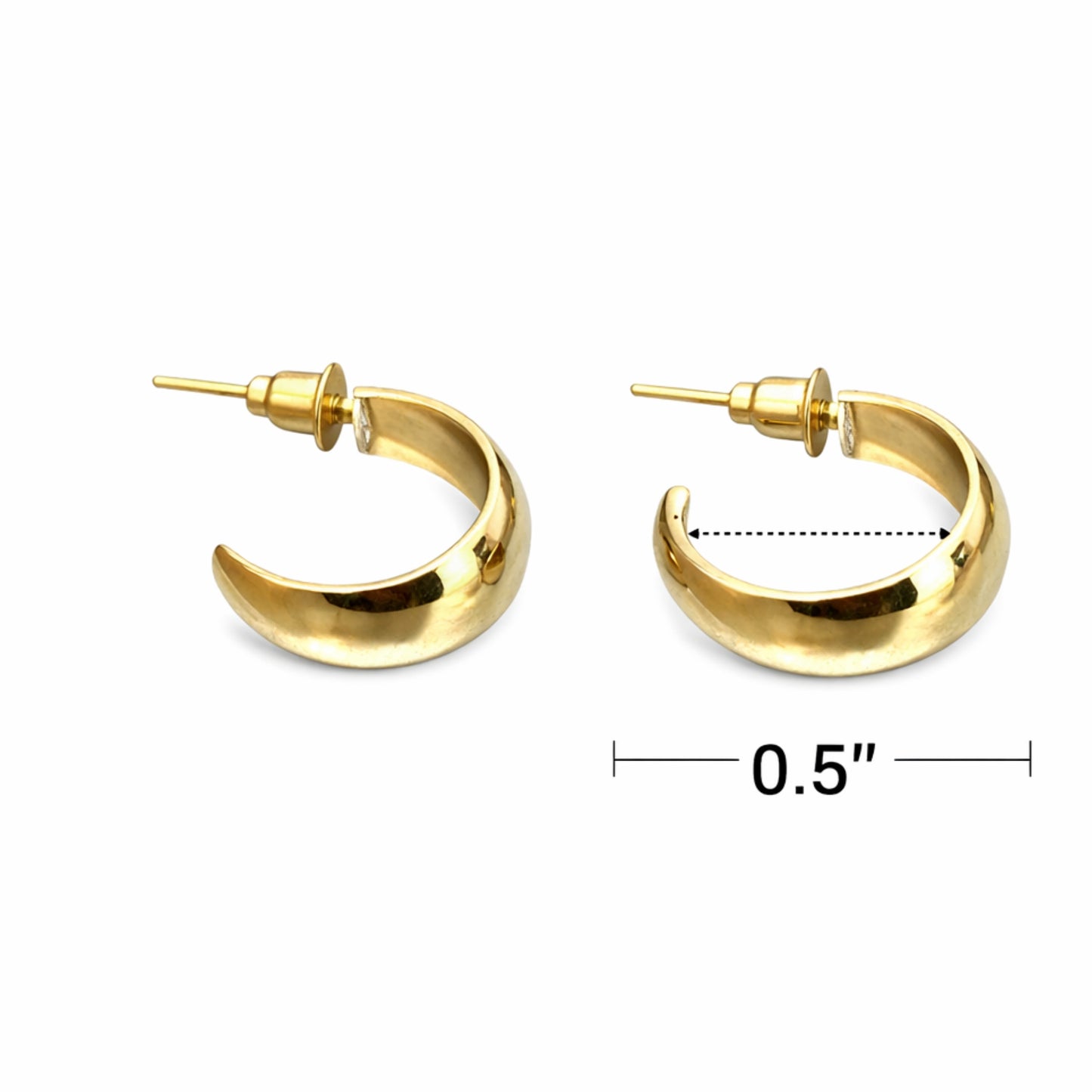 0.5 Inch Gold Tone Tapered Wide Band Open Hoop Earrings Classic Style size and feature image