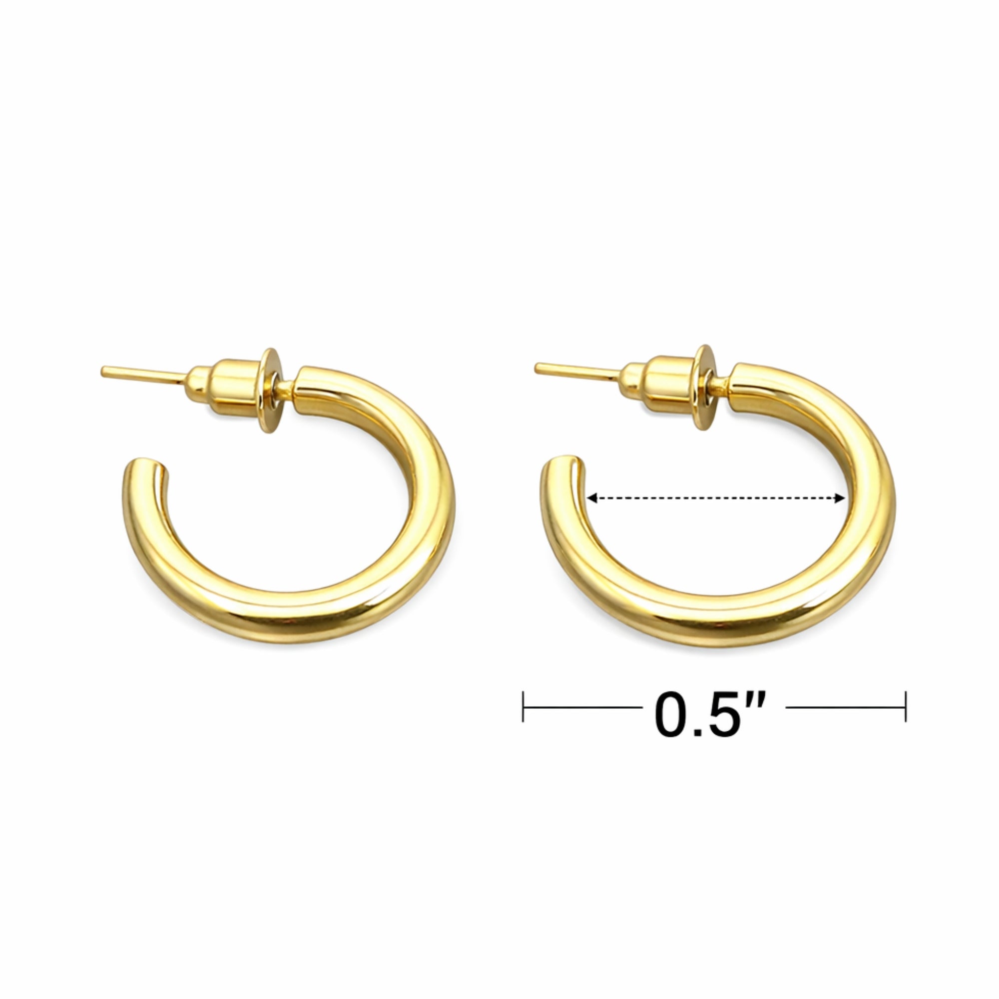 0.5 Inch Gold Tone Chunky Tube Open Hoop Earrings Everyday Style product detail image