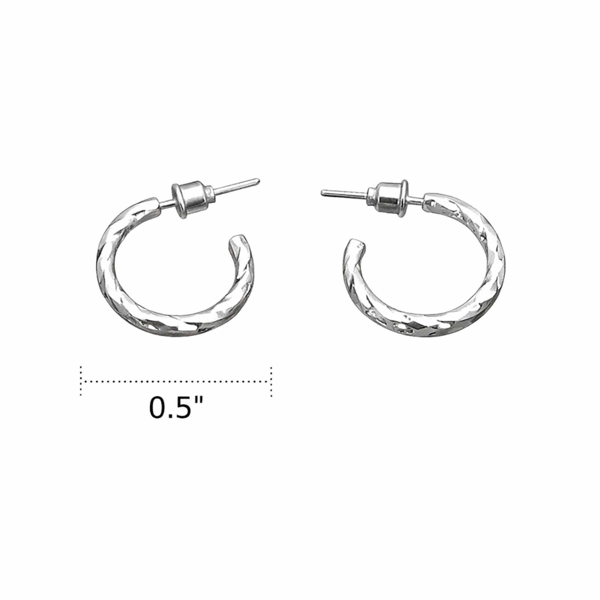 0.5" Silver Twisted Hoop Earrings Textured Jewelry for Women product detail image