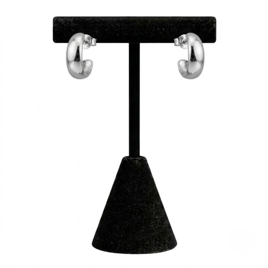 0.5" Polished Chunky Silver Hoop Earrings for Women