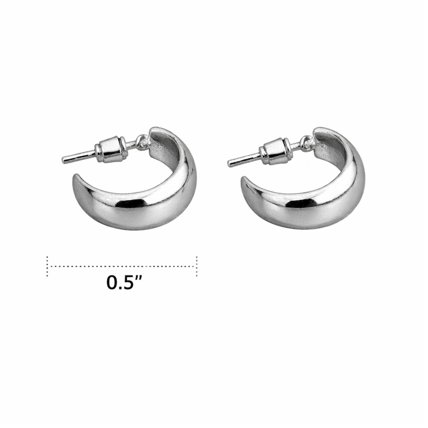 0.5" Classic Chunky Silver Hoop Earrings for Women