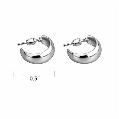 0.5" Classic Chunky Silver Hoop Earrings for Women