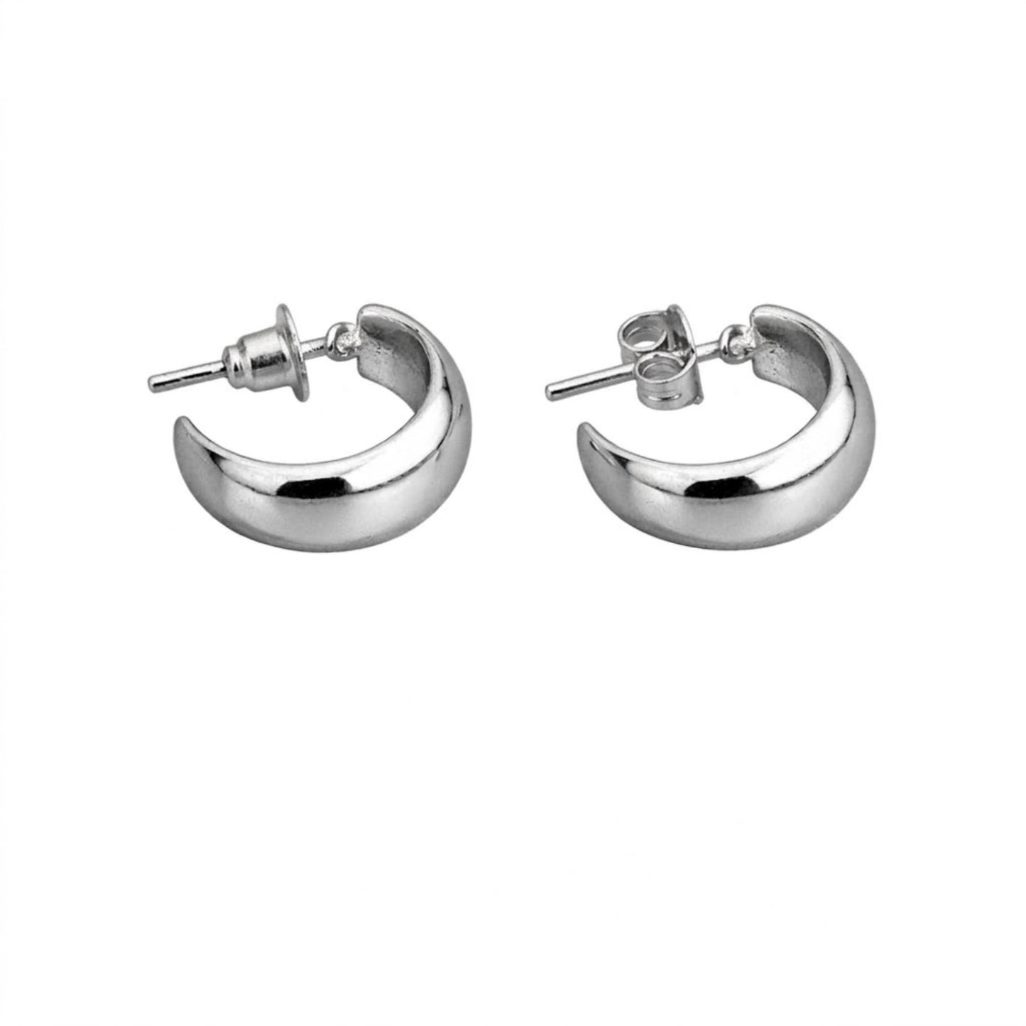 0.5" Polished Chunky Silver Hoop Earrings Minimalist