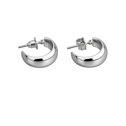 0.5" Polished Chunky Silver Hoop Earrings Minimalist