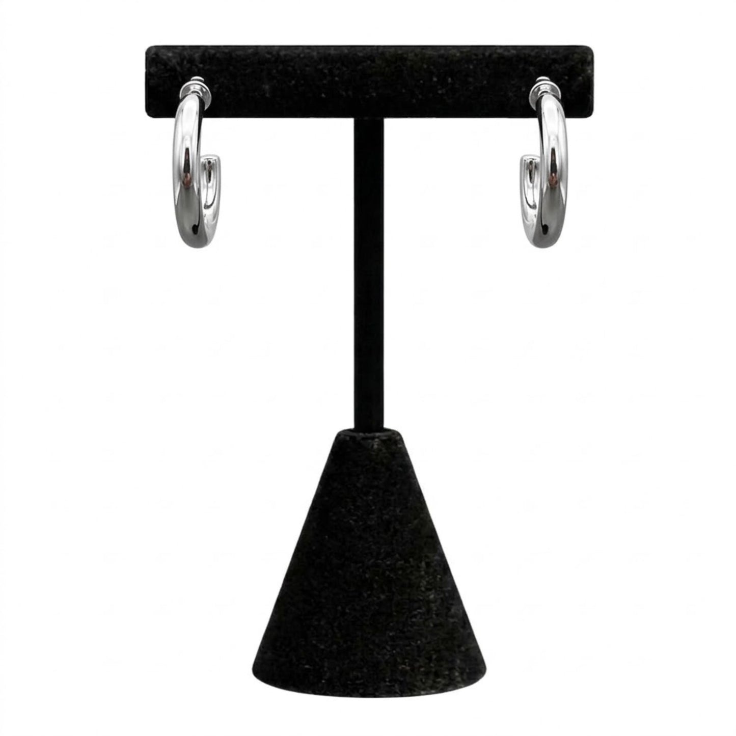 Classic Polished Silver Half Hoop Stud Earrings