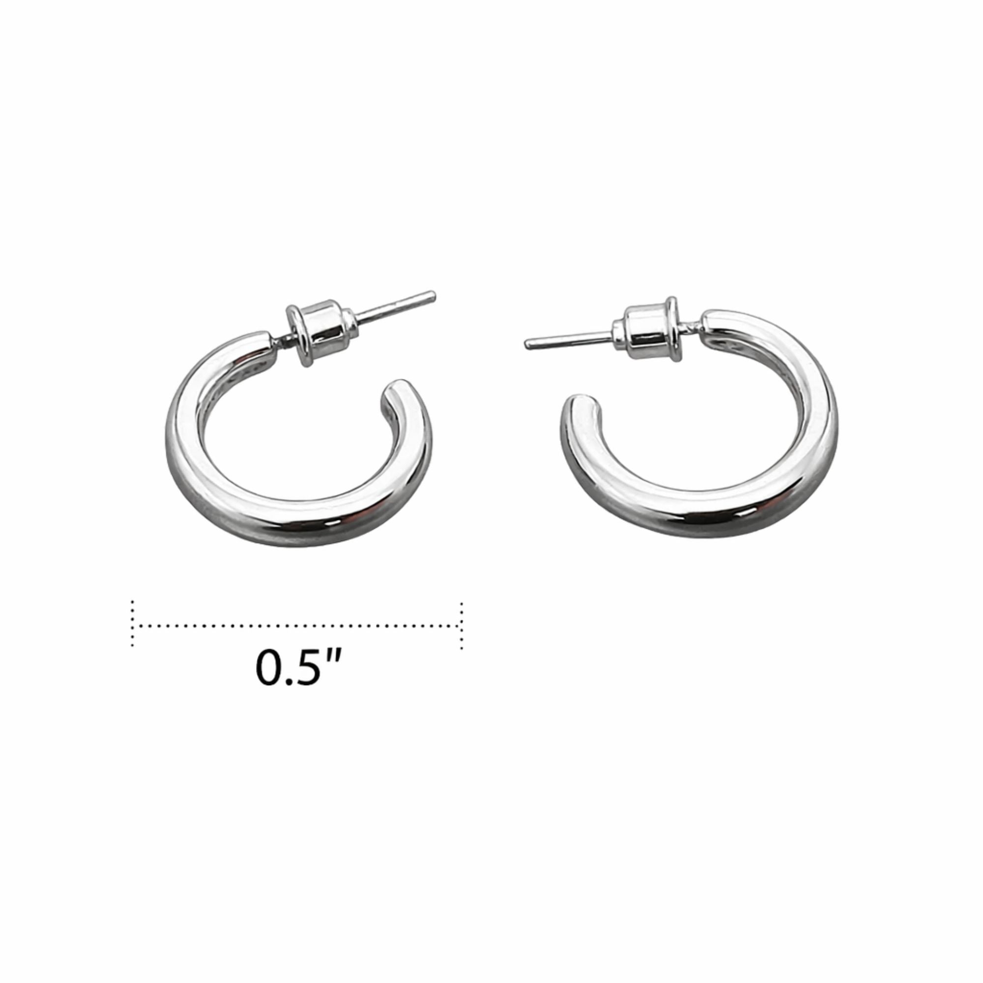 0.5" Minimalist Polished Silver Open Hoop Stud Earrings for Women product detail image