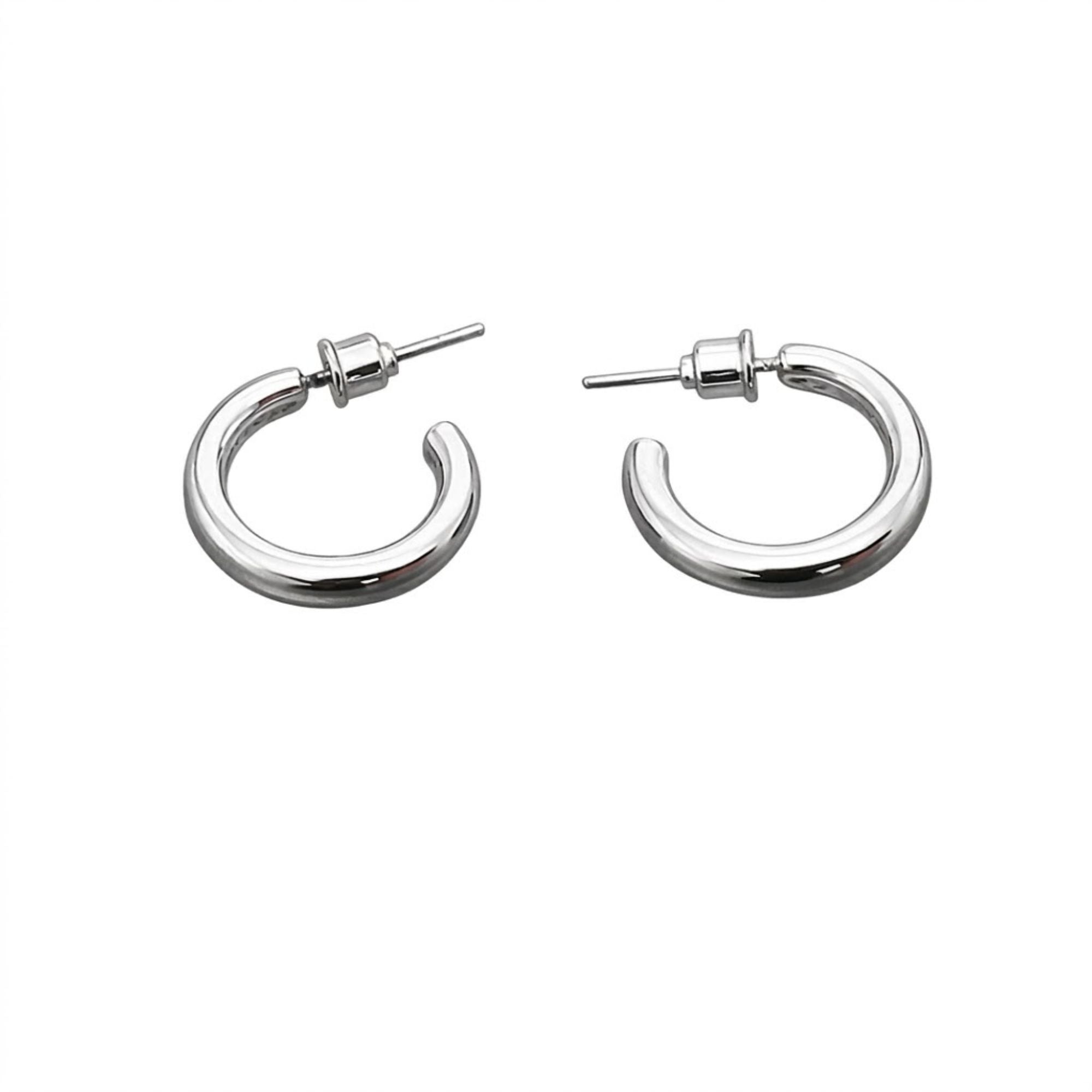 0.5" Minimalist Polished Silver Open Hoop Stud Earrings for Women size and feature image