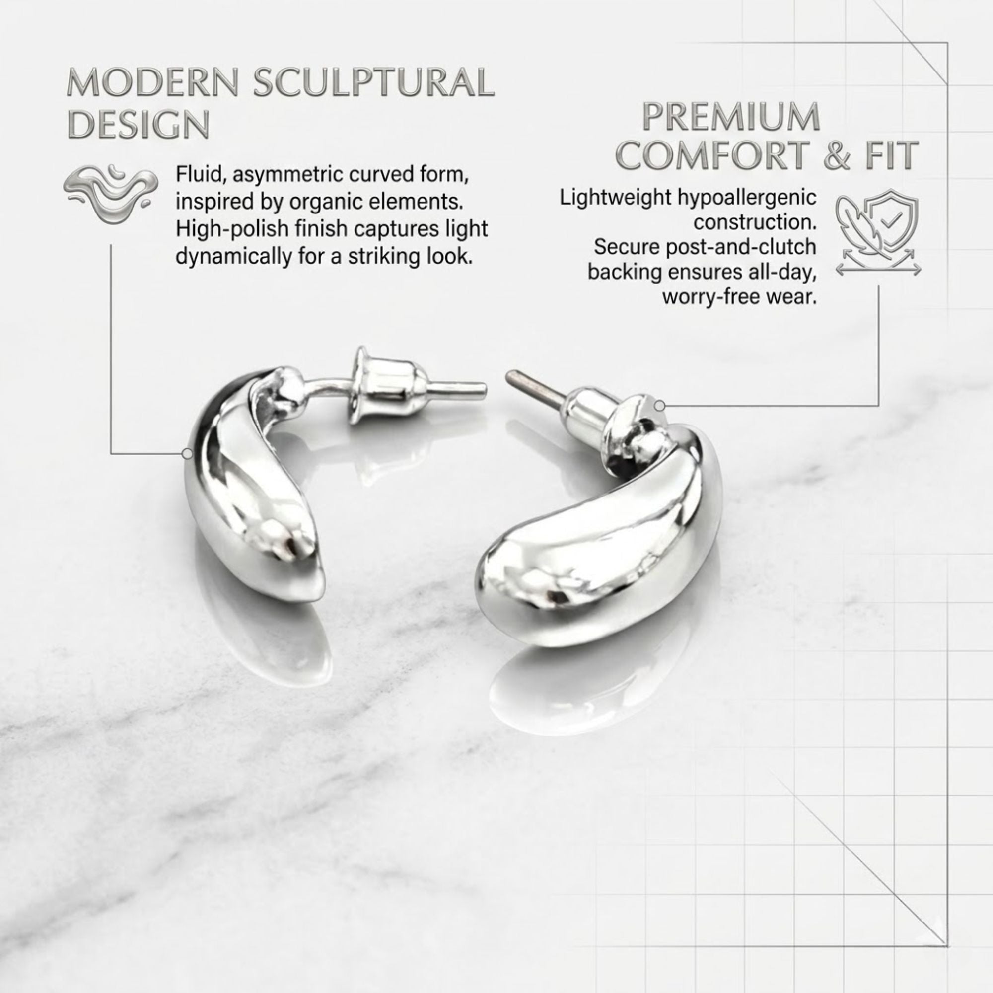 0.5 Inch Silver Chunky Hoop Earrings Minimalist Thick Small Studs Earing size and feature image