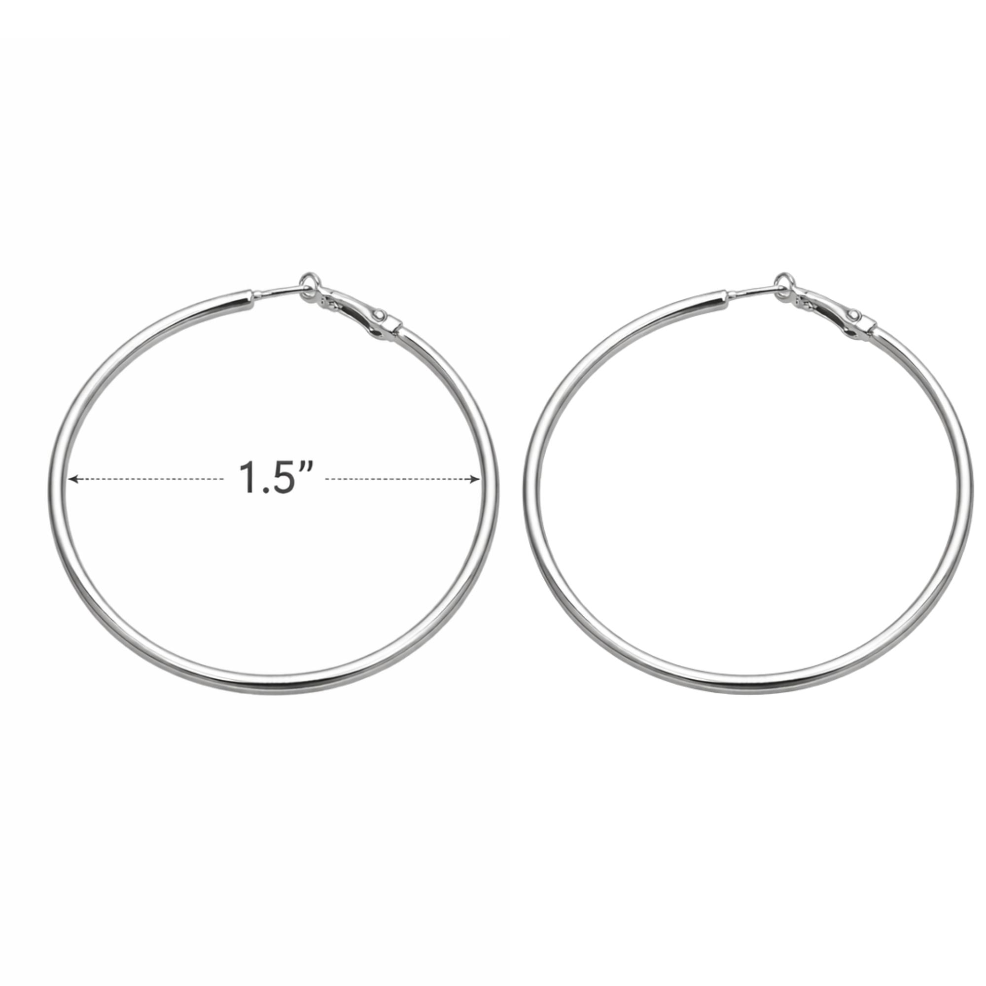 1.5" Polished Silver Hoop Earrings Elegant Thin Hoops for Women product detail image
