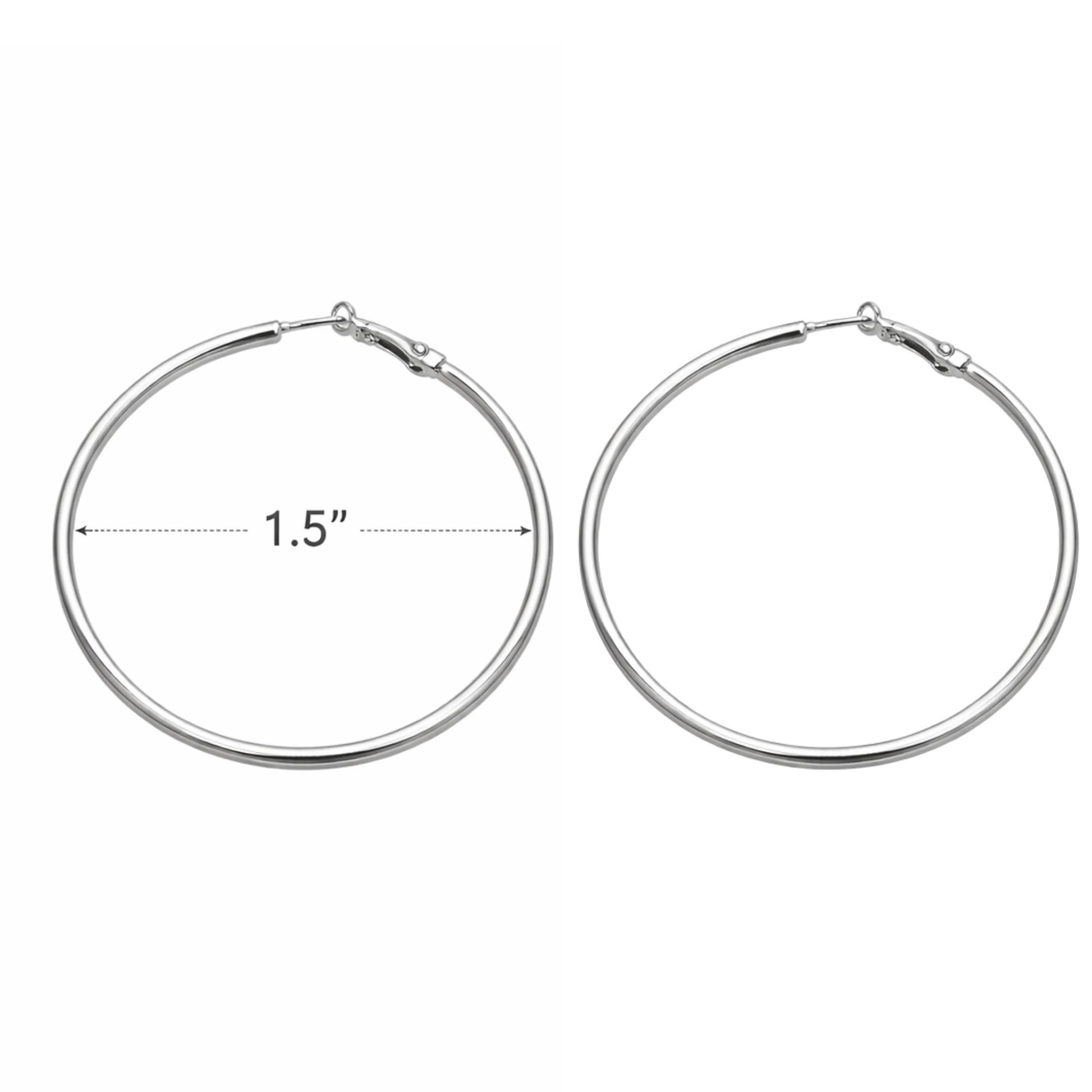 1.5" Polished Silver Hoop Earrings Thin Hoops Women