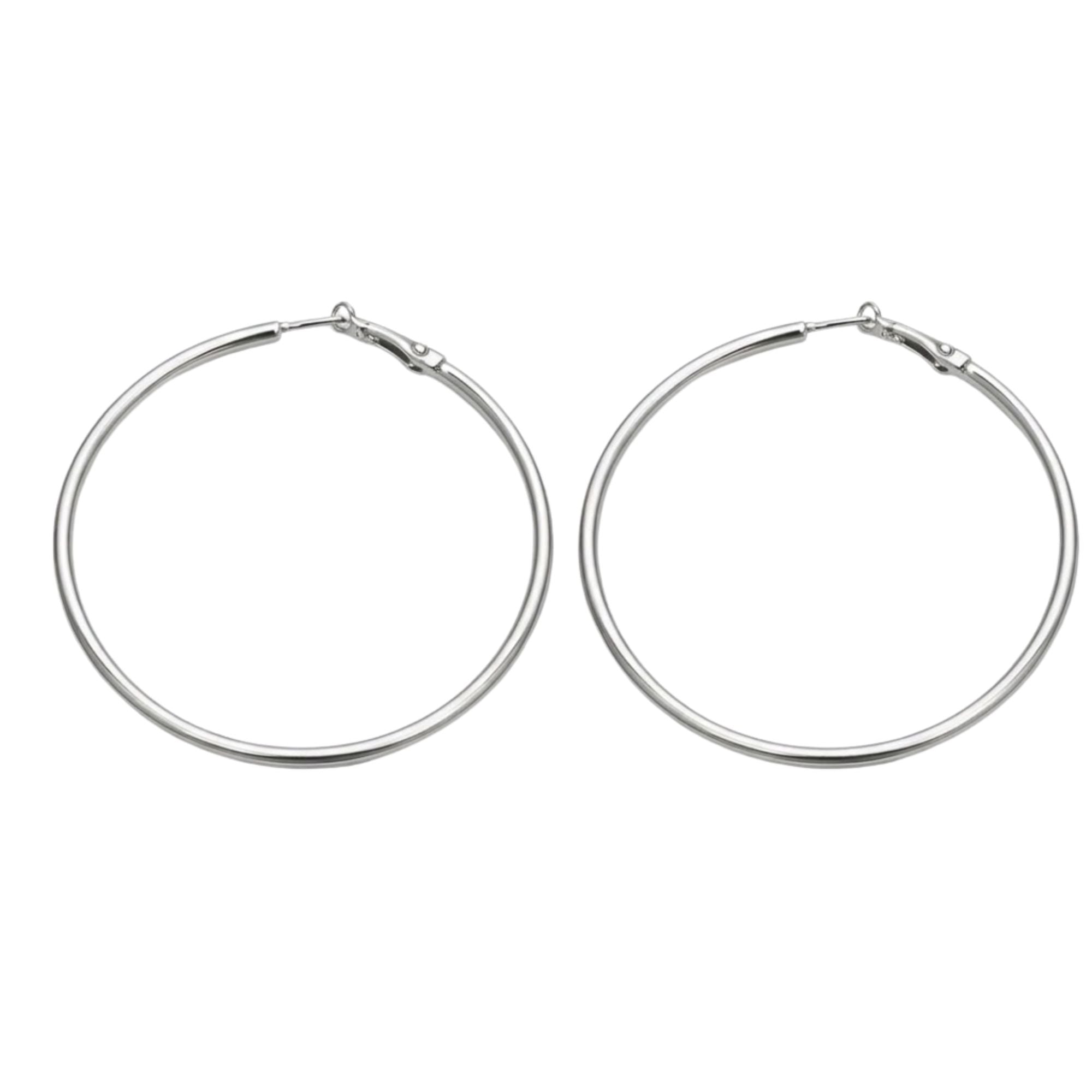 1.5" Polished Silver Hoop Earrings Elegant Thin Hoops for Women size and feature image