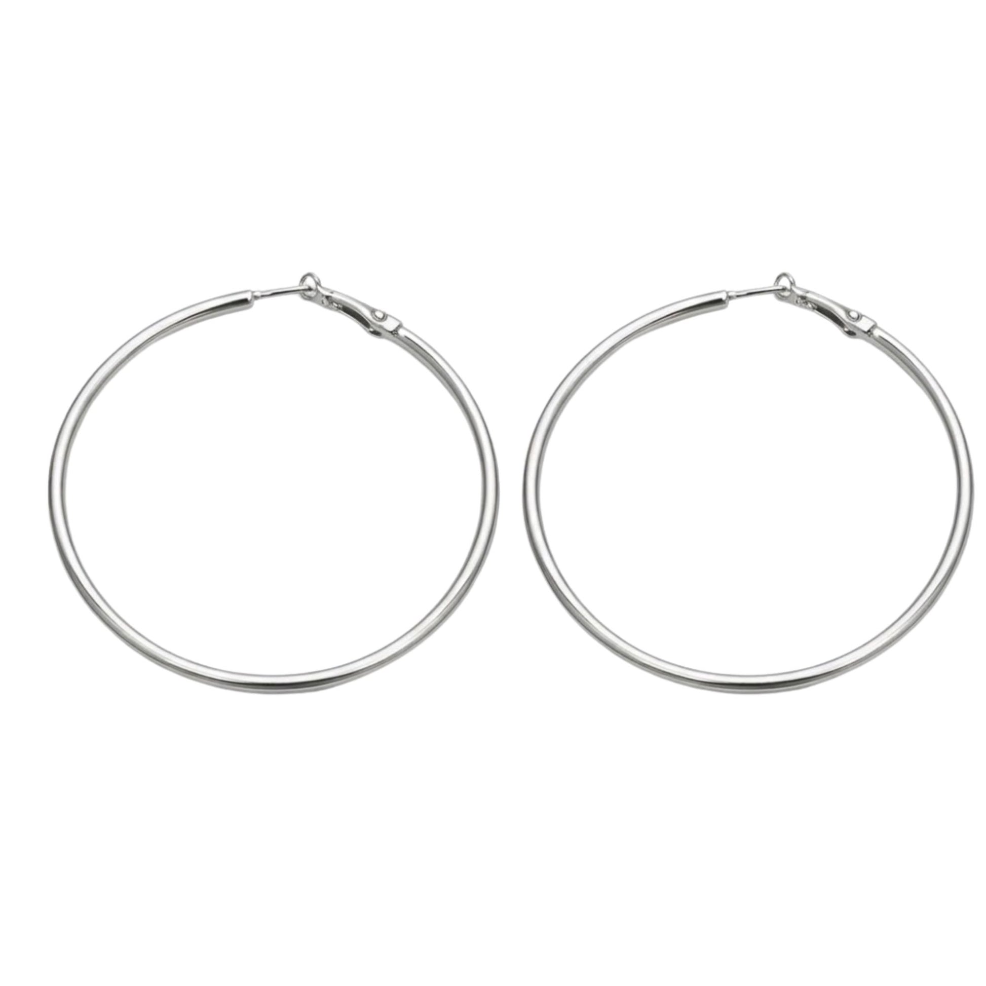 1.5" Polished Silver Hoop Earrings Thin Hoops Women