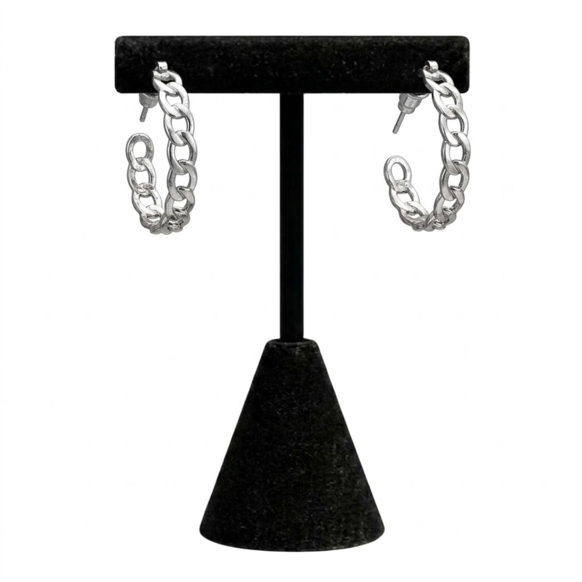 Sterling Silver 0.5" Curb Chain Link Huggie Hoop Earrings main product image