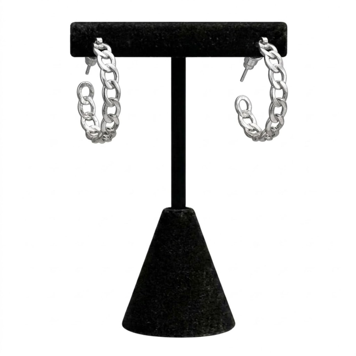 0.5" Sterling Silver Curb Chain Link Huggie Hoop Earrings