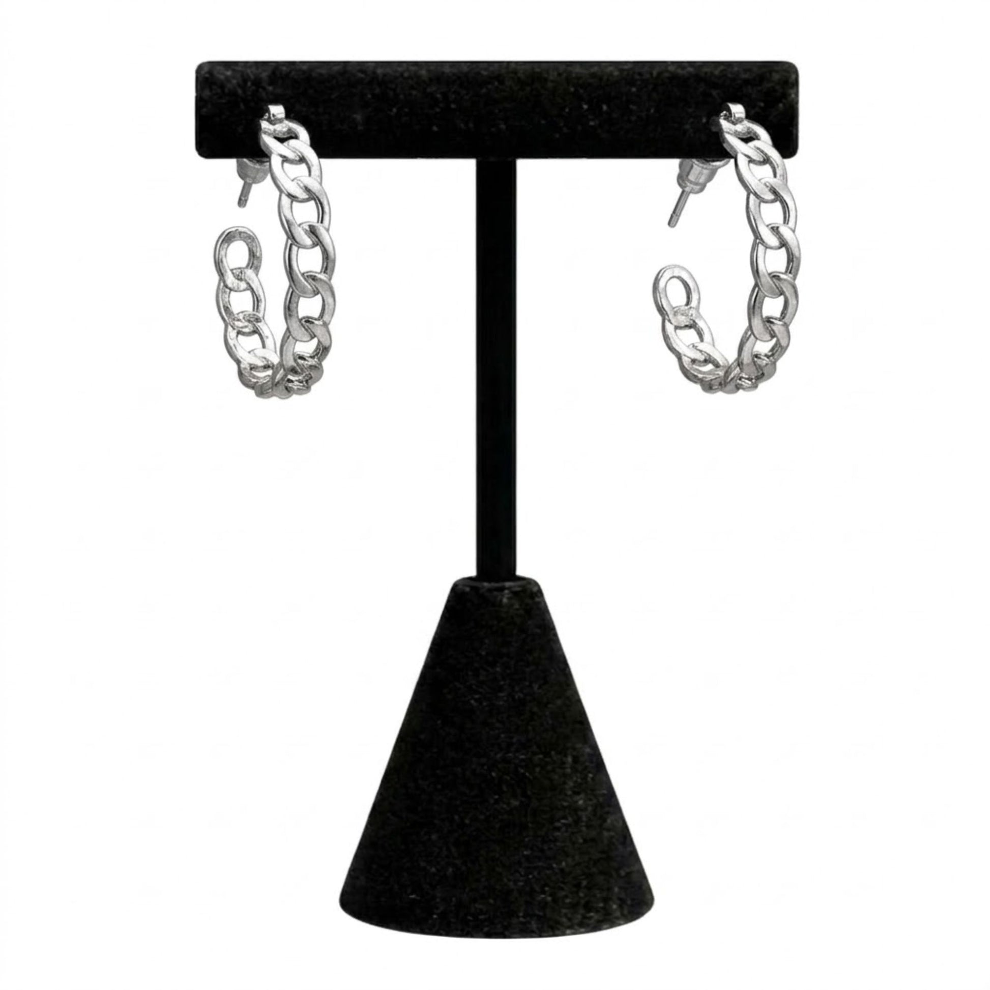 0.5" Sterling Silver Curb Chain Link Huggie Hoop Earrings