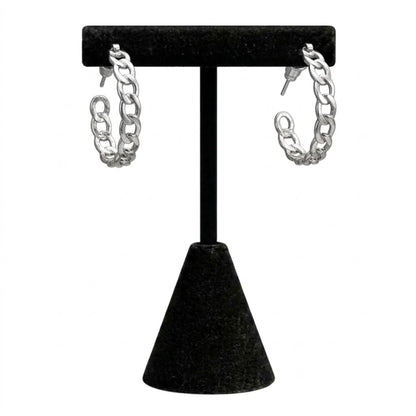 0.5" Sterling Silver Curb Chain Link Huggie Hoop Earrings