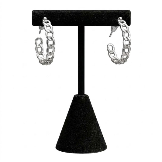 0.5" Sterling Silver Curb Chain Link Huggie Hoop Earrings