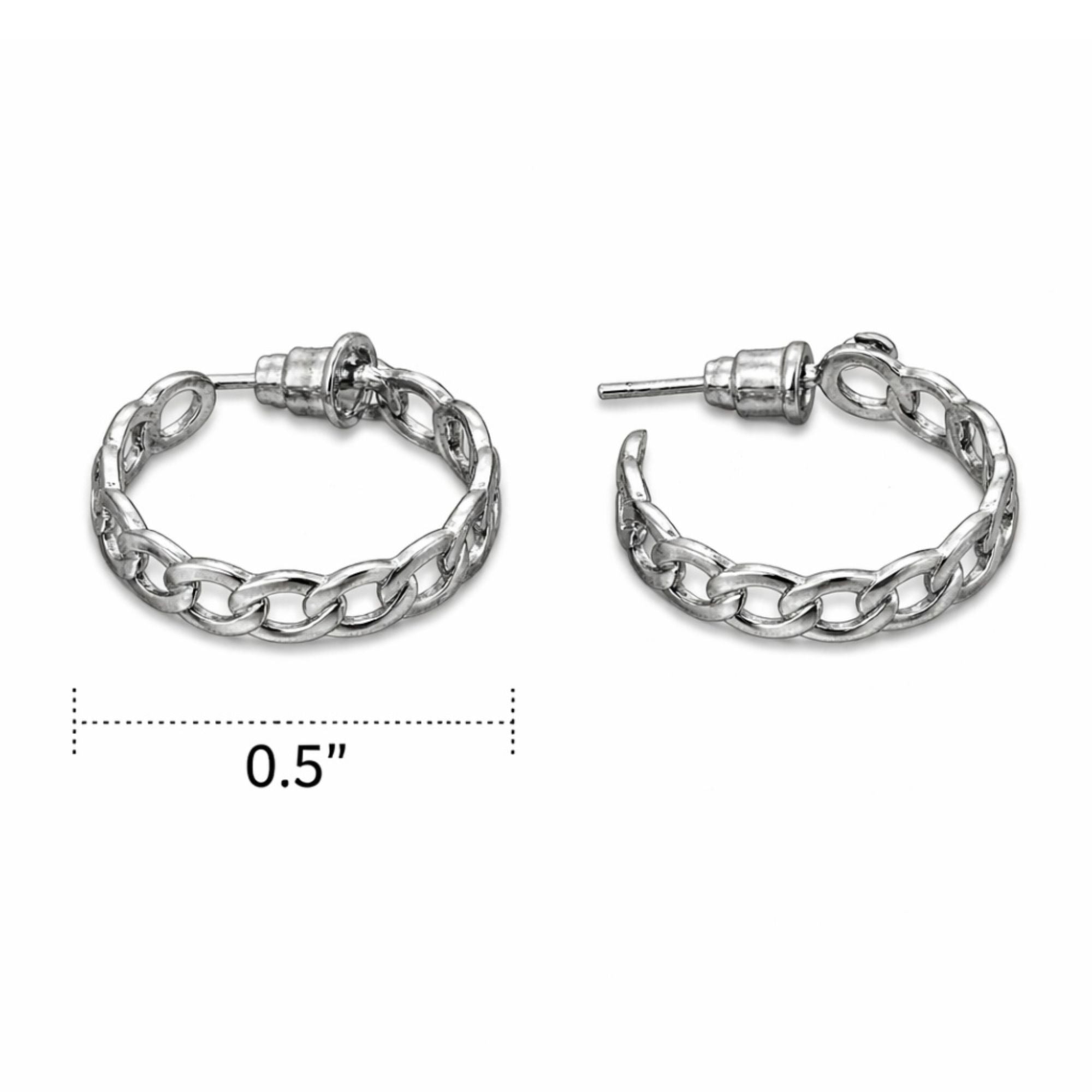 Sterling Silver 0.5" Curb Chain Link Huggie Hoop Earrings product detail image
