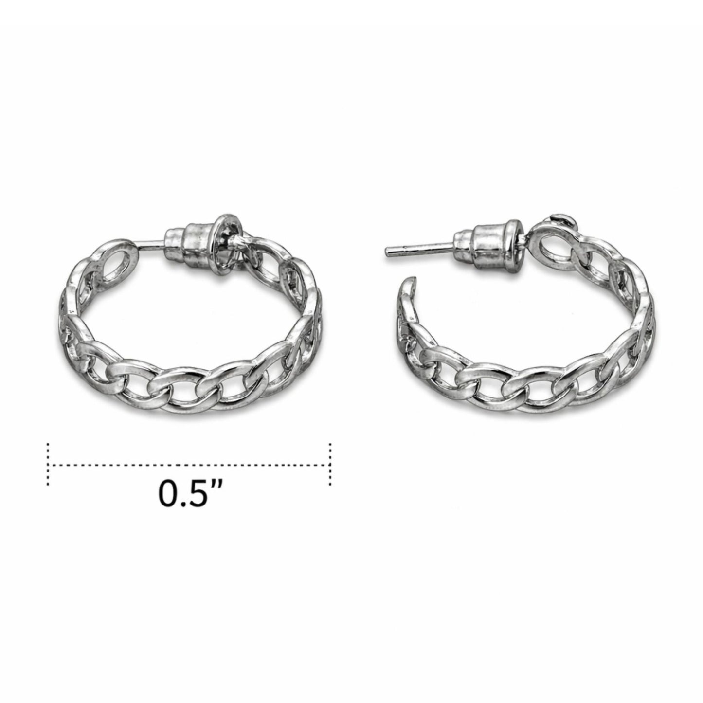 Sterling Silver Curb Chain Link 0.5" Huggie Hoop Earrings