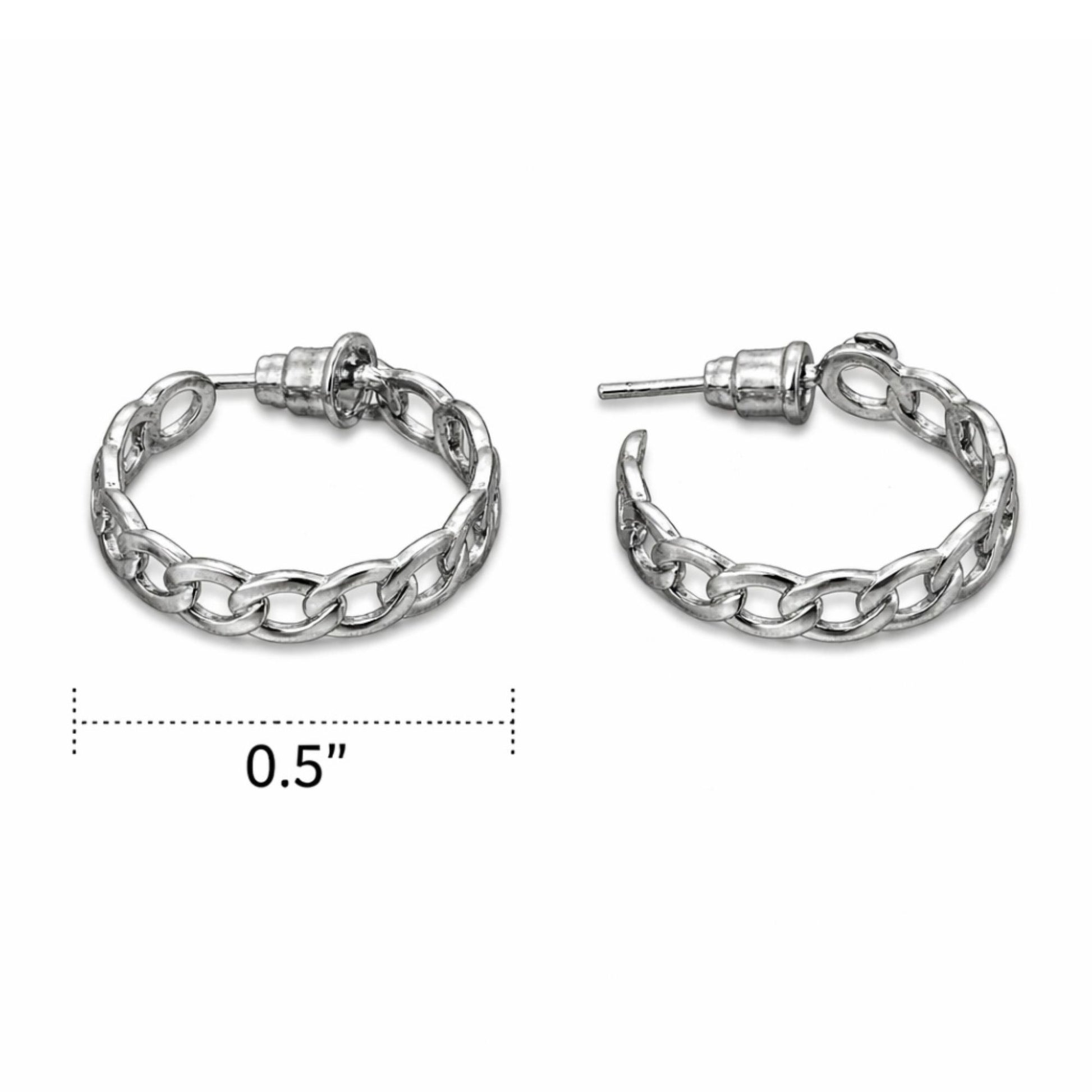 Sterling Silver Curb Chain Link 0.5" Huggie Hoop Earrings