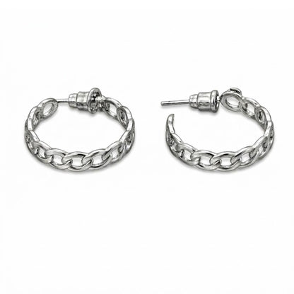 Curb Chain Link Sterling Silver 0.5" Huggie Hoop Earrings