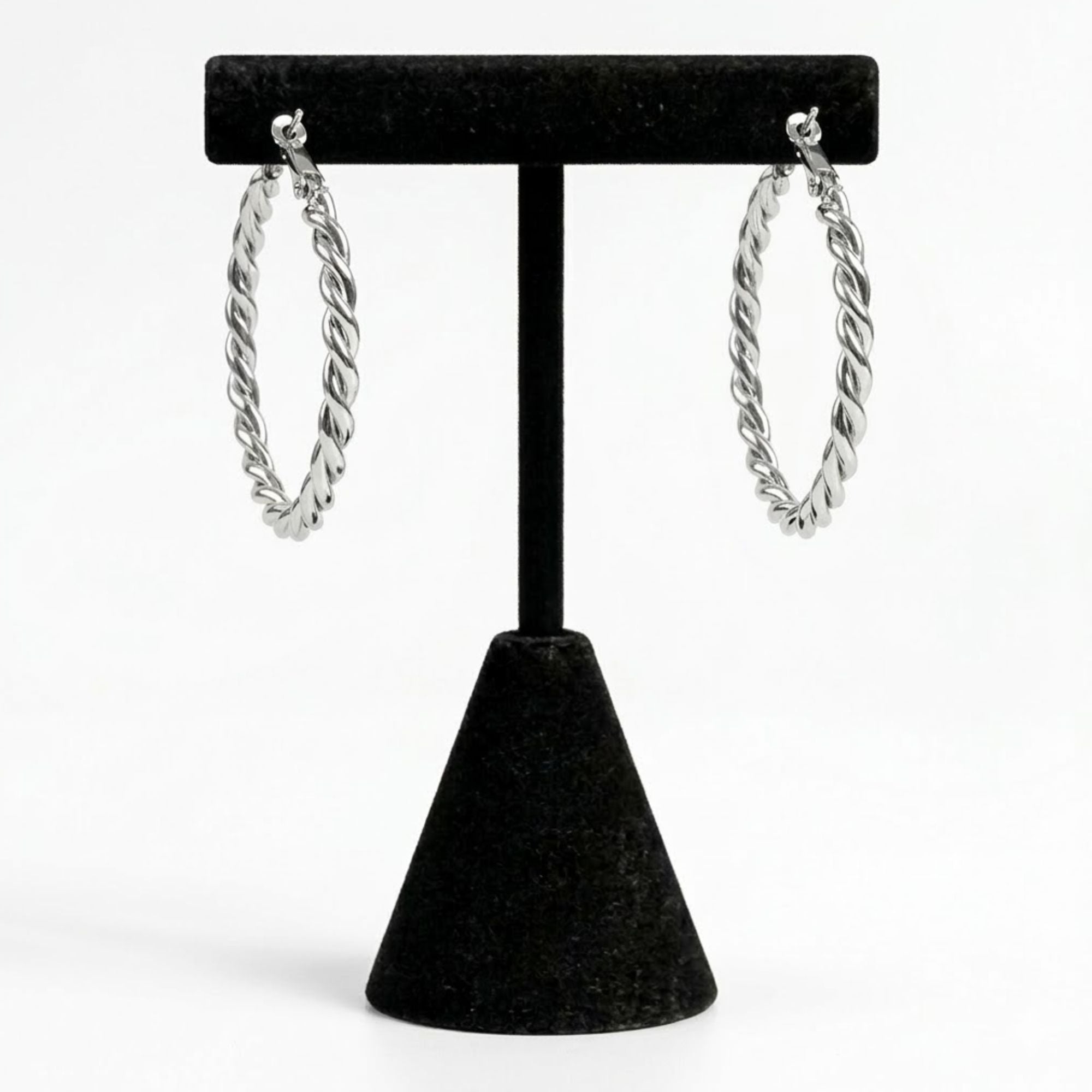 1.25" Silver Twisted Hoop Earrings for Women Textured Classic Style main product image