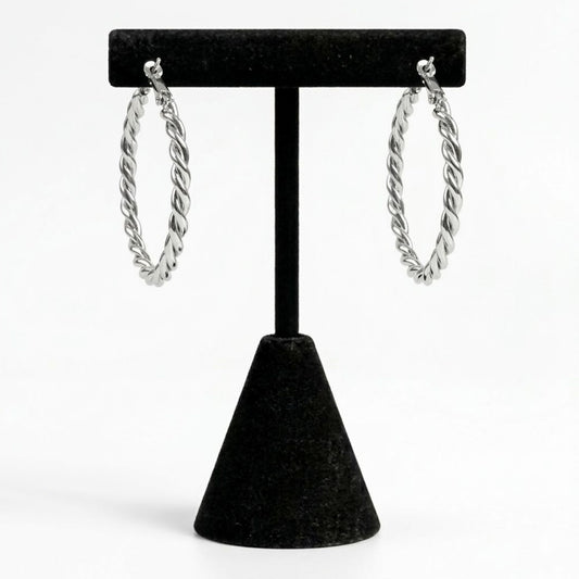 1.25 Inch Silver Twisted Hoop Earrings for Women Style