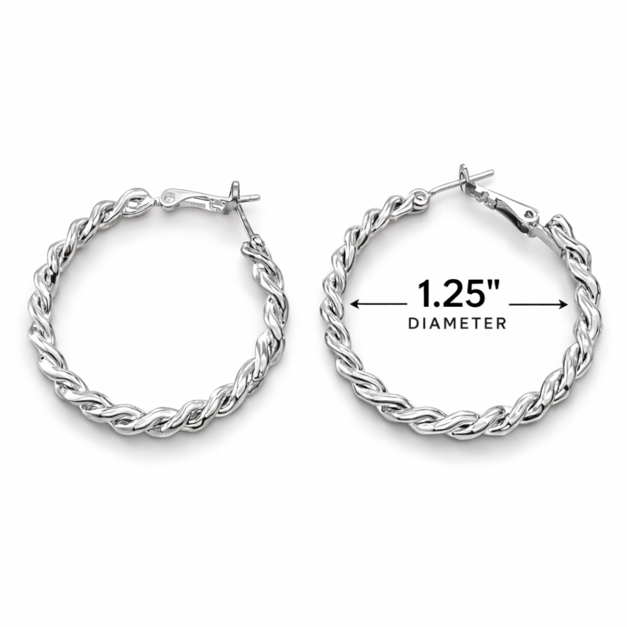 1.25" Silver Twisted Hoop Earrings for Women Textured Classic Style product detail image