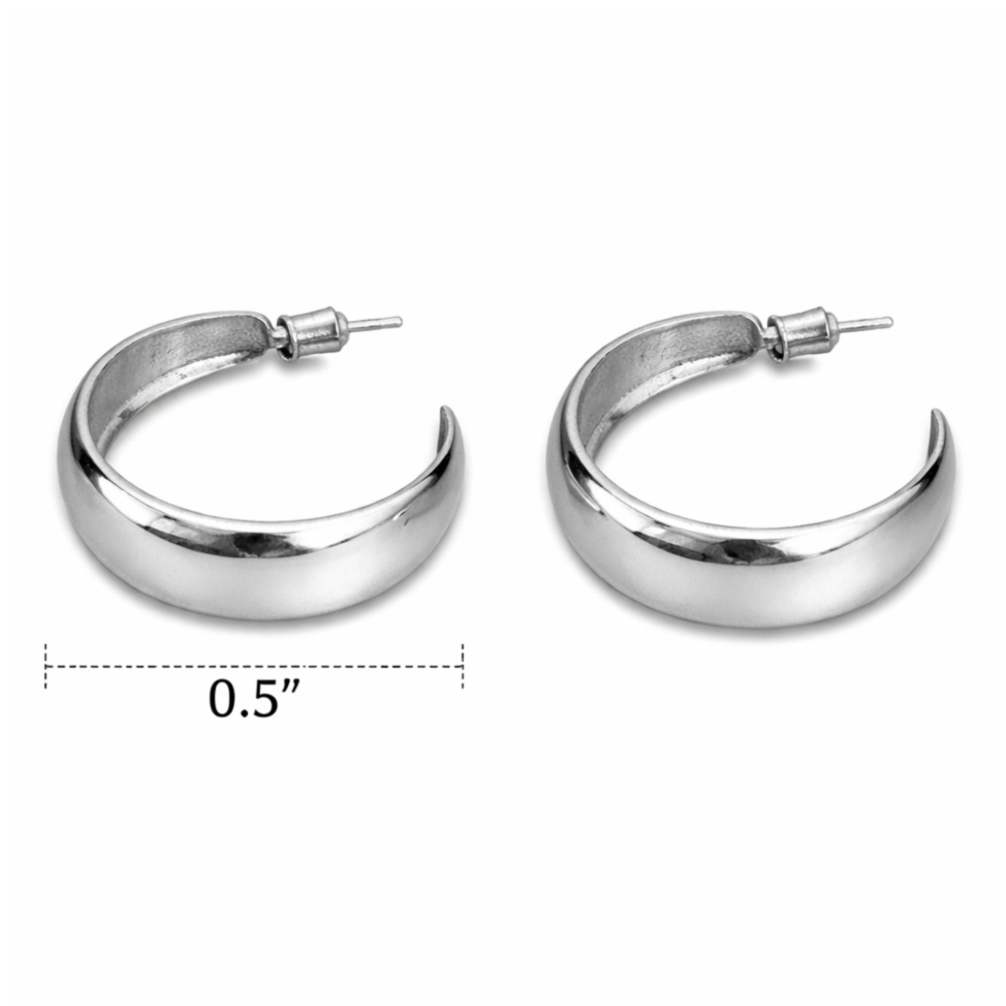 0.5 Inch Silver Thick Hoop Earrings for Women Classic Minimalist Style product detail image